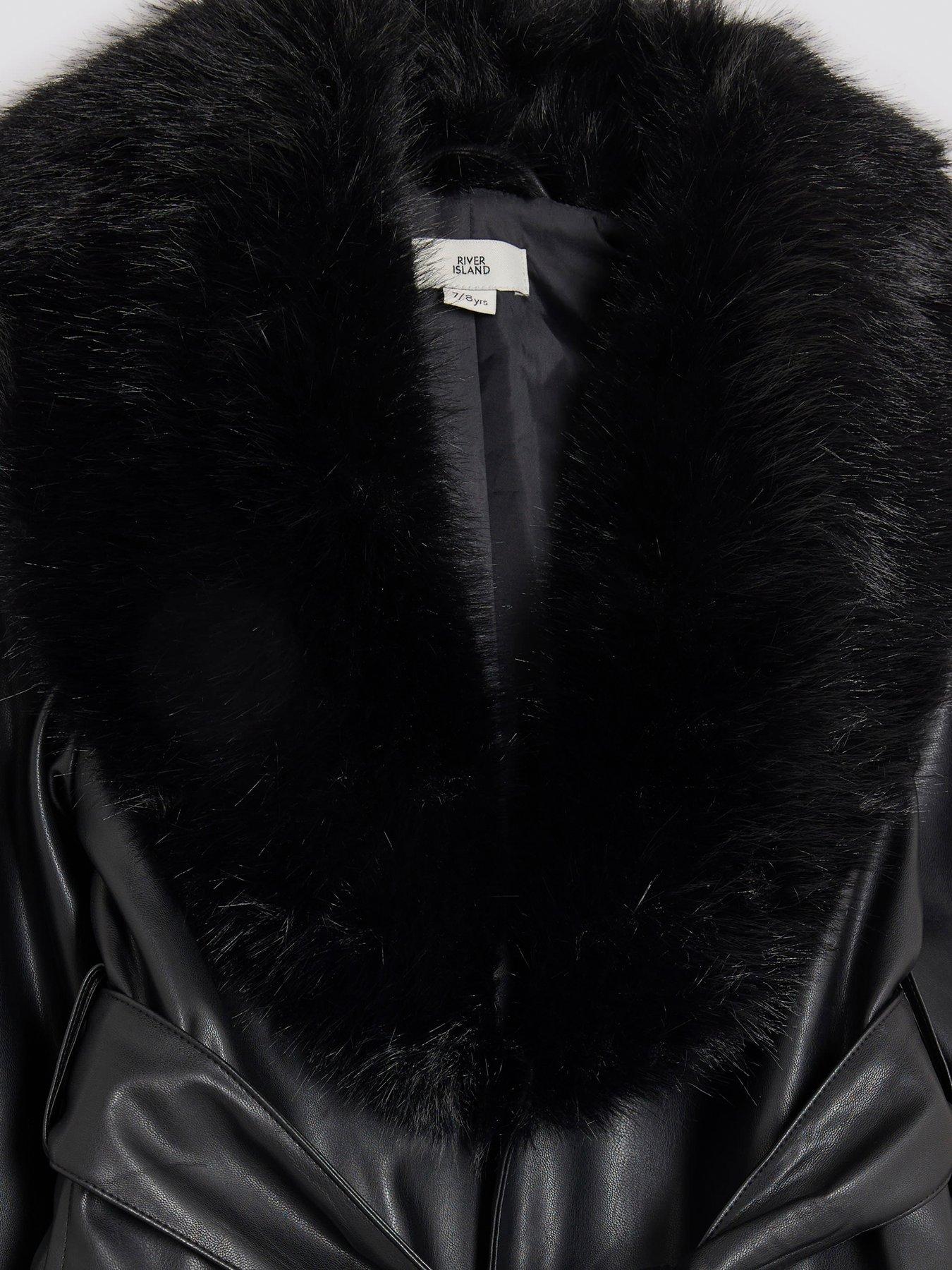  image of river-island-older-girls-faux-fur-wrap-coat-black