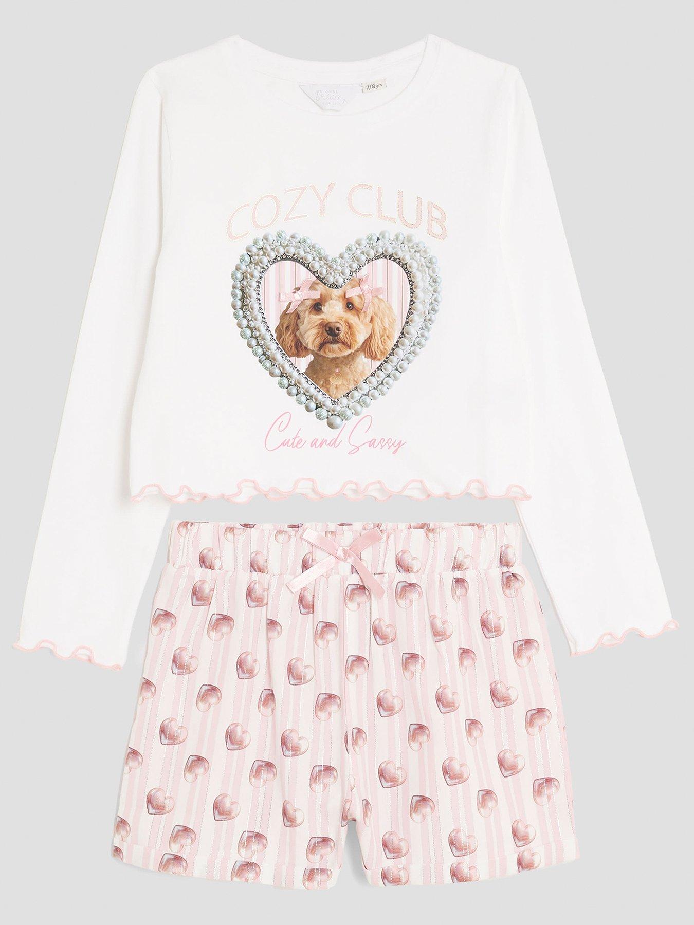  image of river-island-older-girls-long-sleeve-puppy-graphic-pyjamas-light-pink