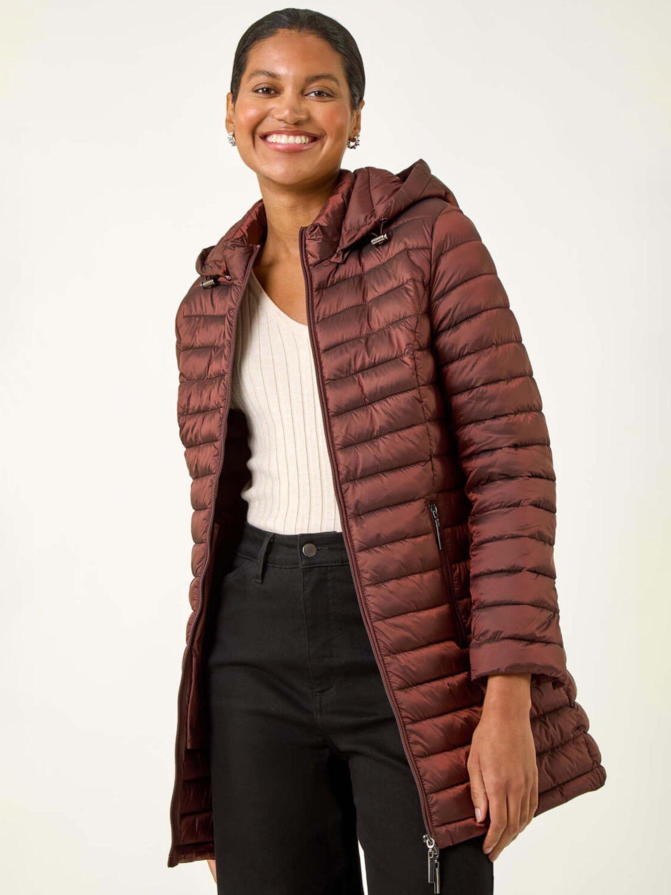 Roman Longline Quilted Hooded Puffer Coat - Chocolate