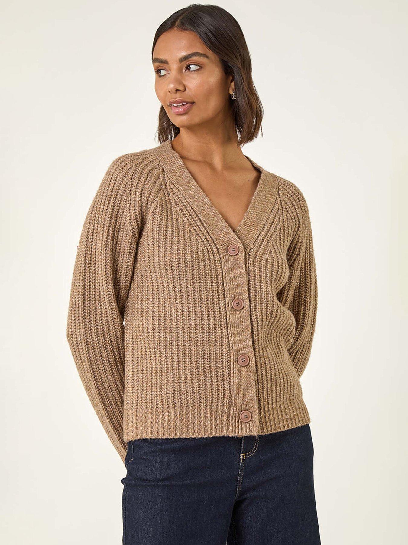 Image 1 of 5 of Roman Metallic Button Knit Cardigan - Beige