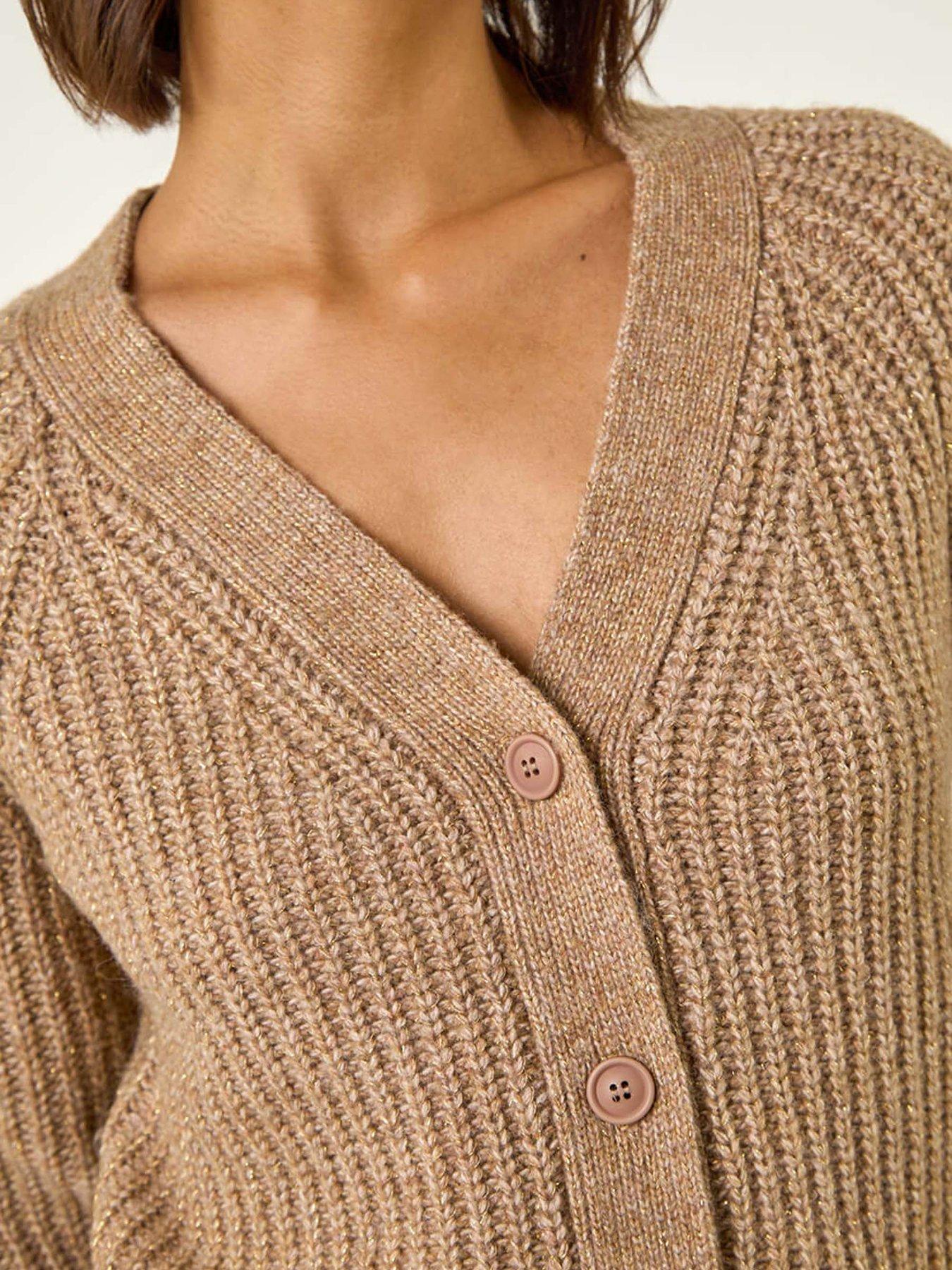 Image 5 of 5 of Roman Metallic Button Knit Cardigan - Beige