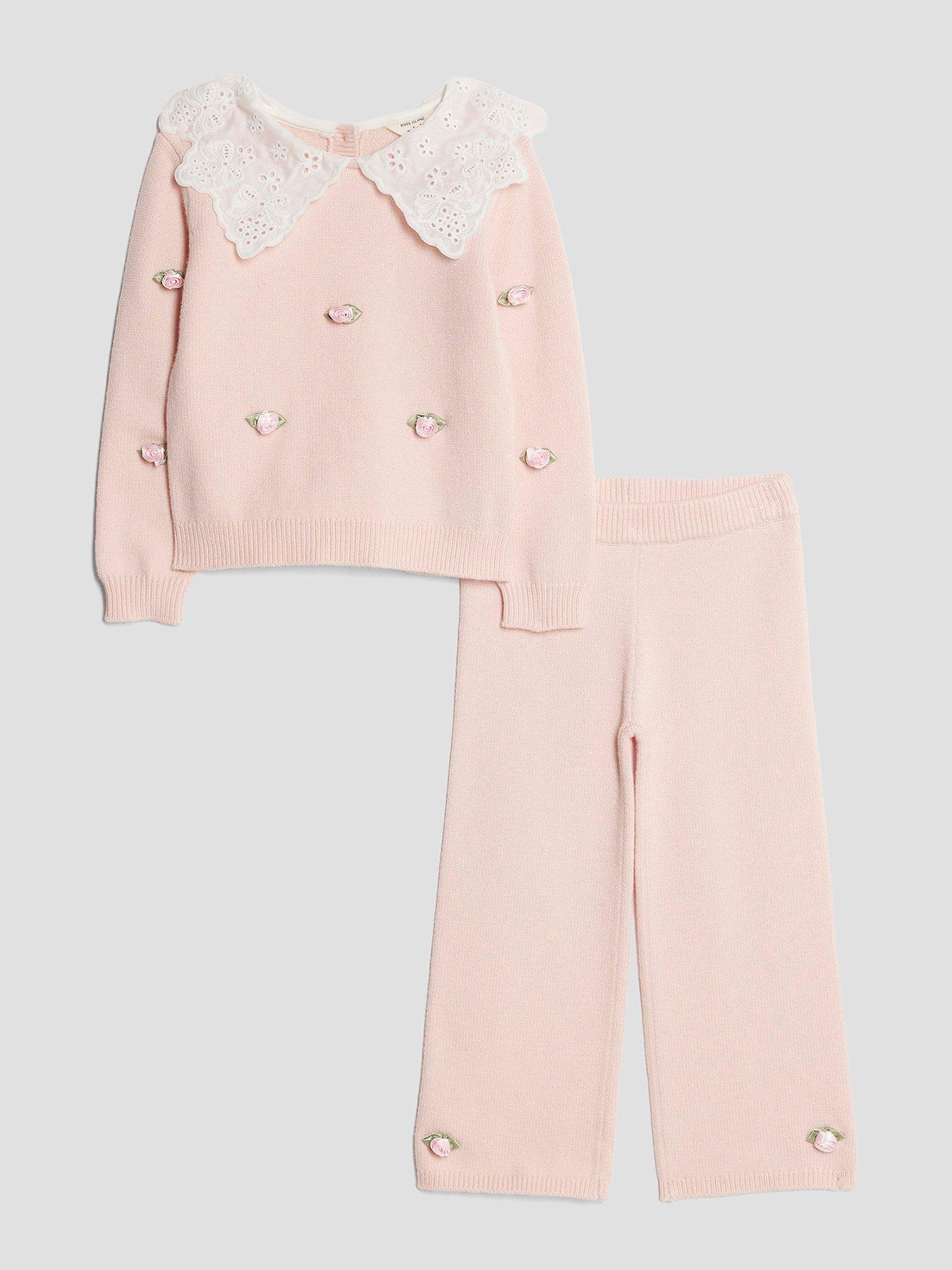undefined Girls Collared Rose Jumper Set - Pink