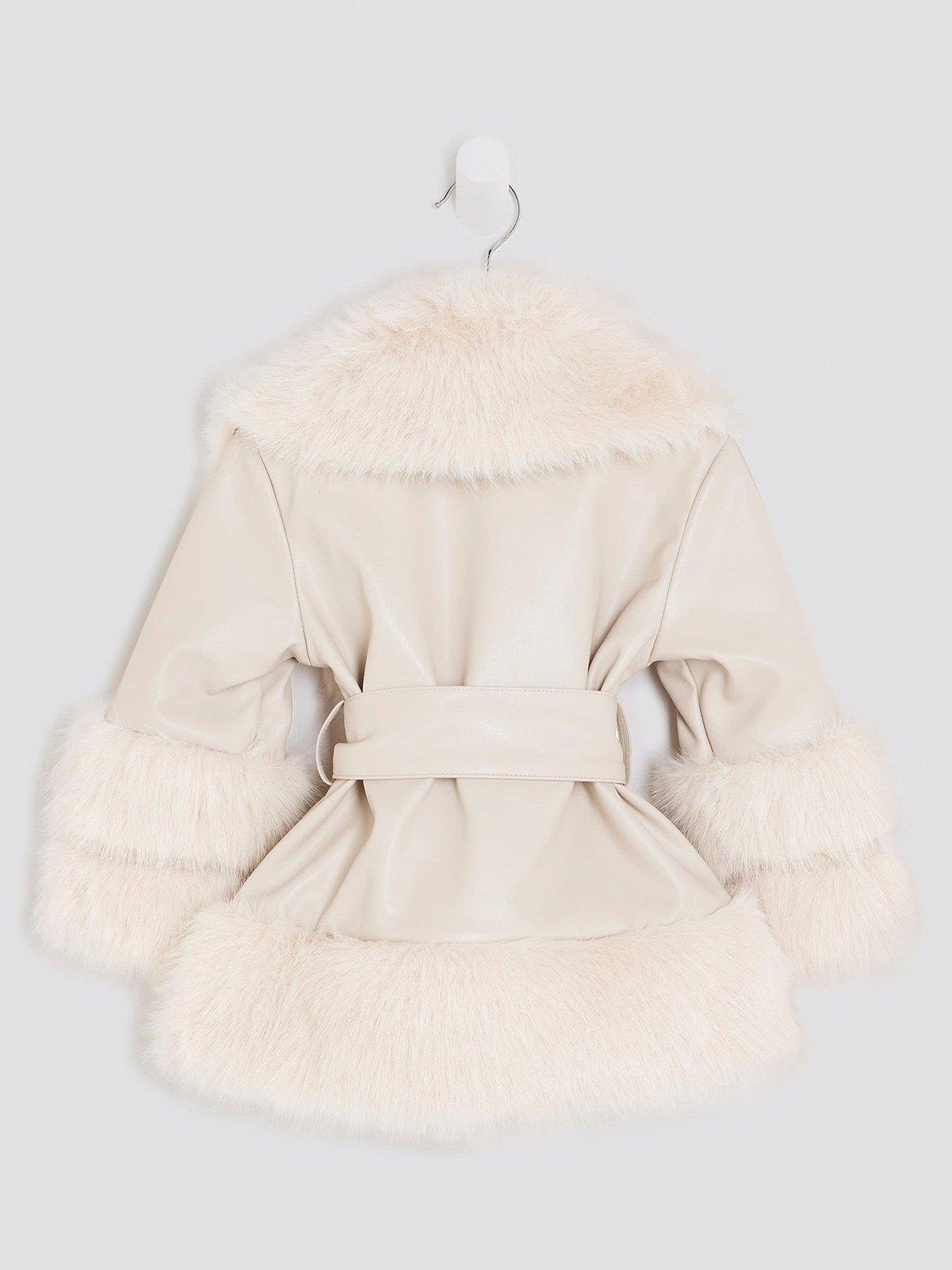  image of river-island-mini-girls-faux-fur-wrap-coat-cream