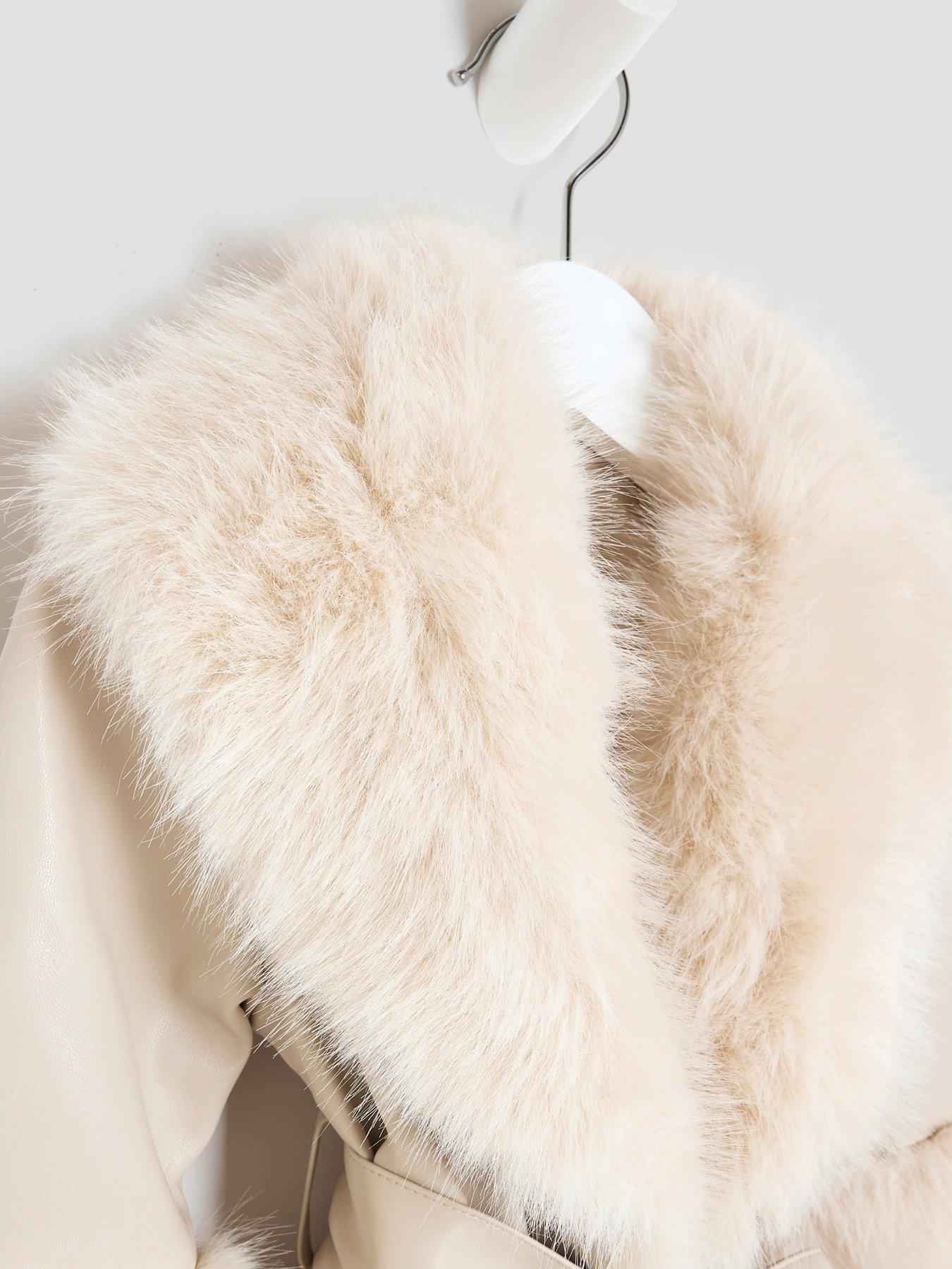  image of river-island-mini-girls-faux-fur-wrap-coat-cream