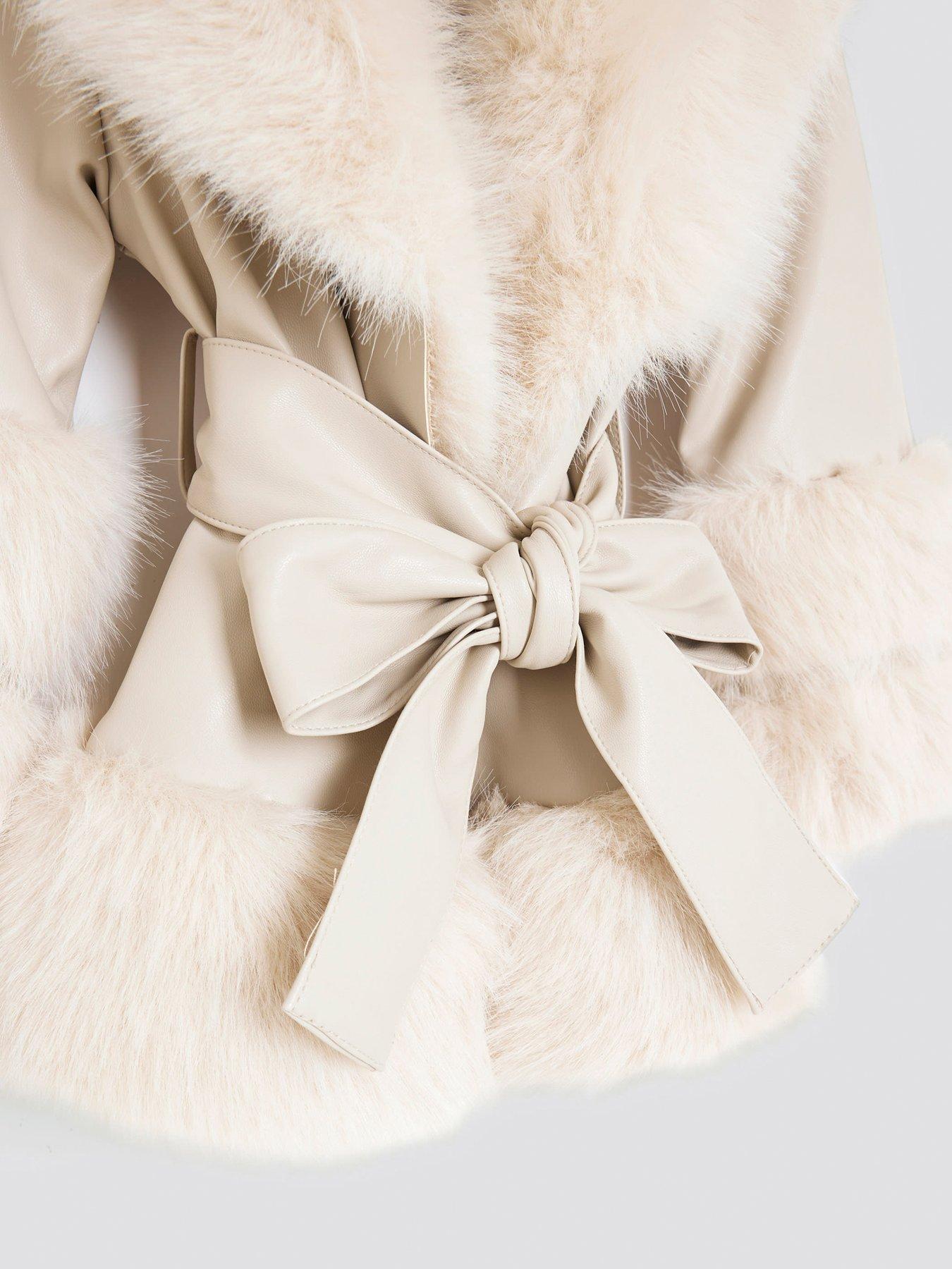  image of river-island-mini-girls-faux-fur-wrap-coat-cream