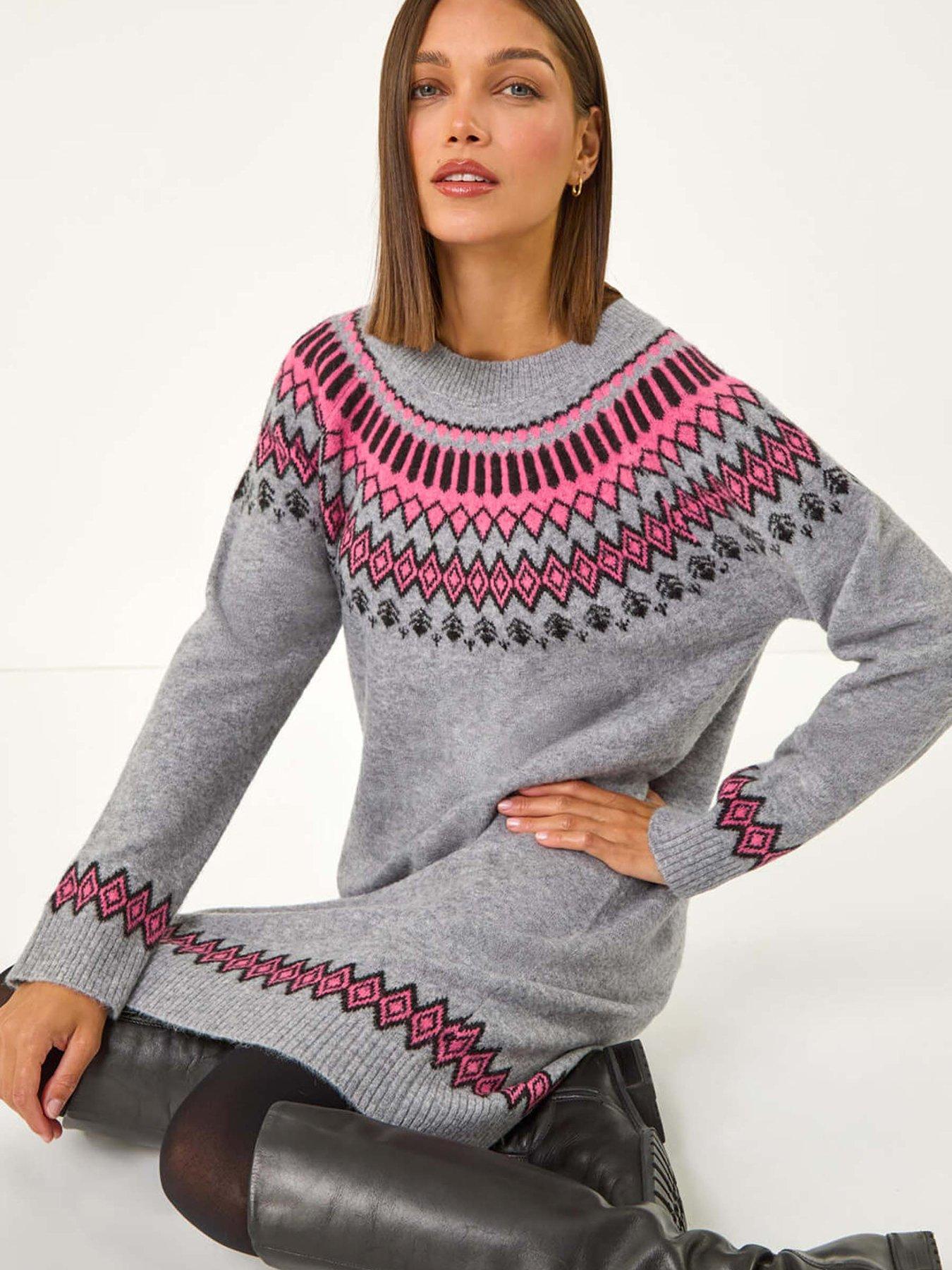 Image 4 of 5 of Roman Fairisle Knitted Jumper Dress - Grey