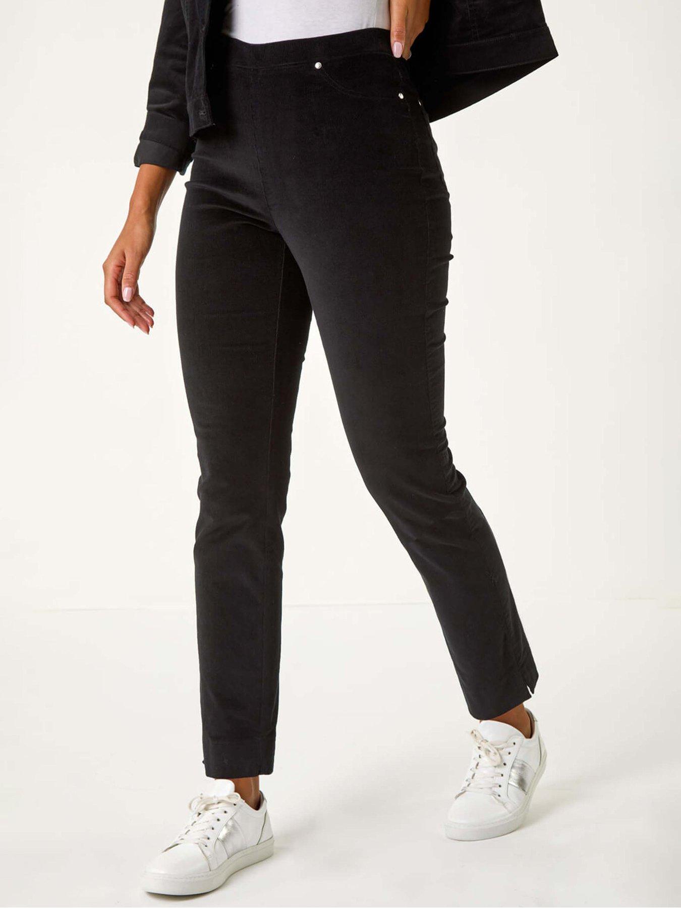 Roman Corduroy Straight Stretch Jean Trouser - Black