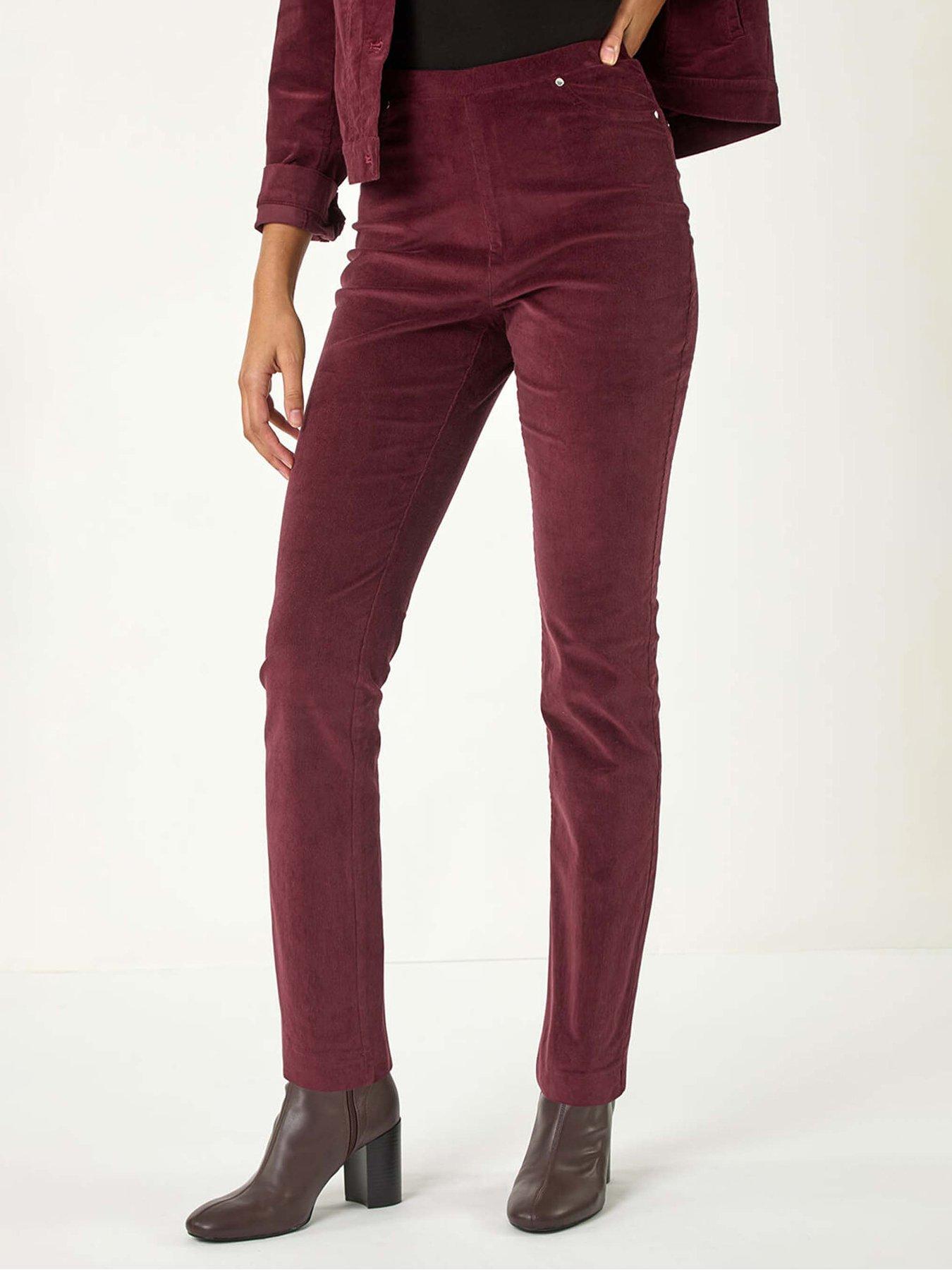 Roman Corduroy Straight Stretch Trouser - Bordeaux