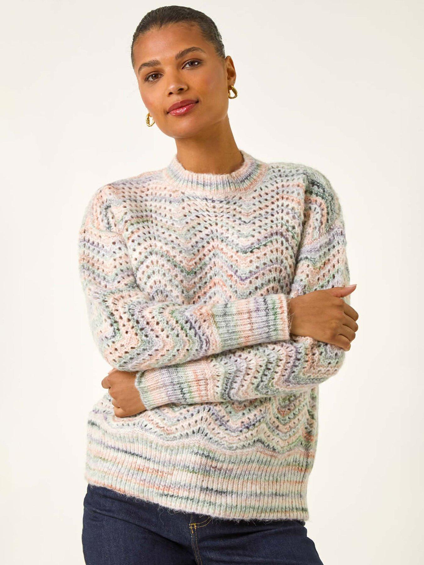 Roman Zig Zag Pointelle Knit Jumper - Light Grey