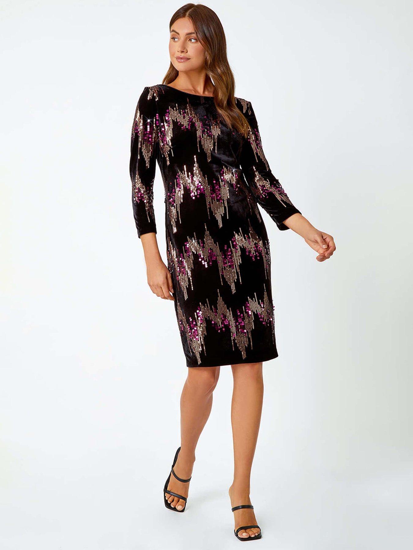 undefined Embellished Sequin Velvet Bodycon Dress  - Bronze