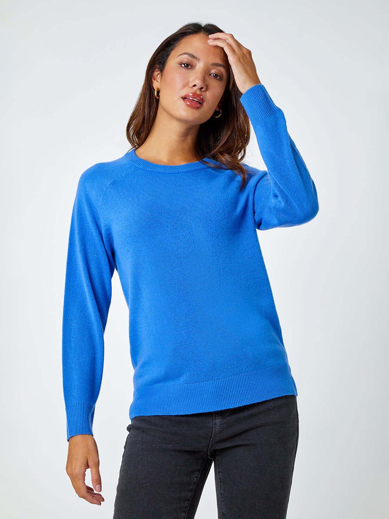 undefined Plain Soft Crew Neck Jumper - Blue