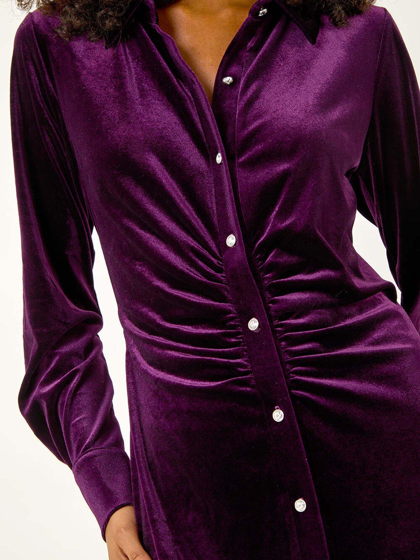  image of roman-velvet-button-shirt-stretch-midi-dress-purple
