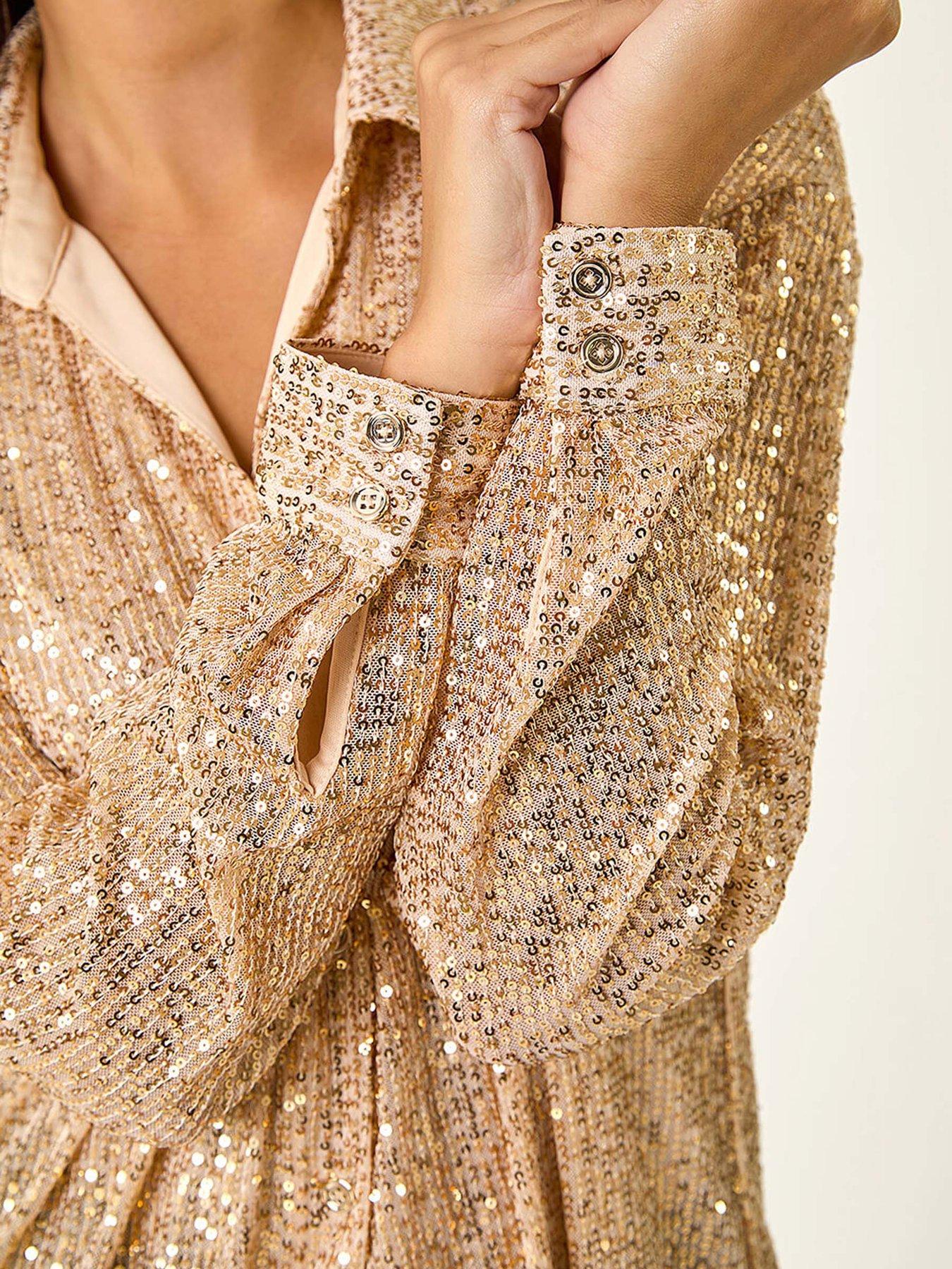 Image 5 of 5 of Roman Dusk Sequin Button Through Blouse - Gold