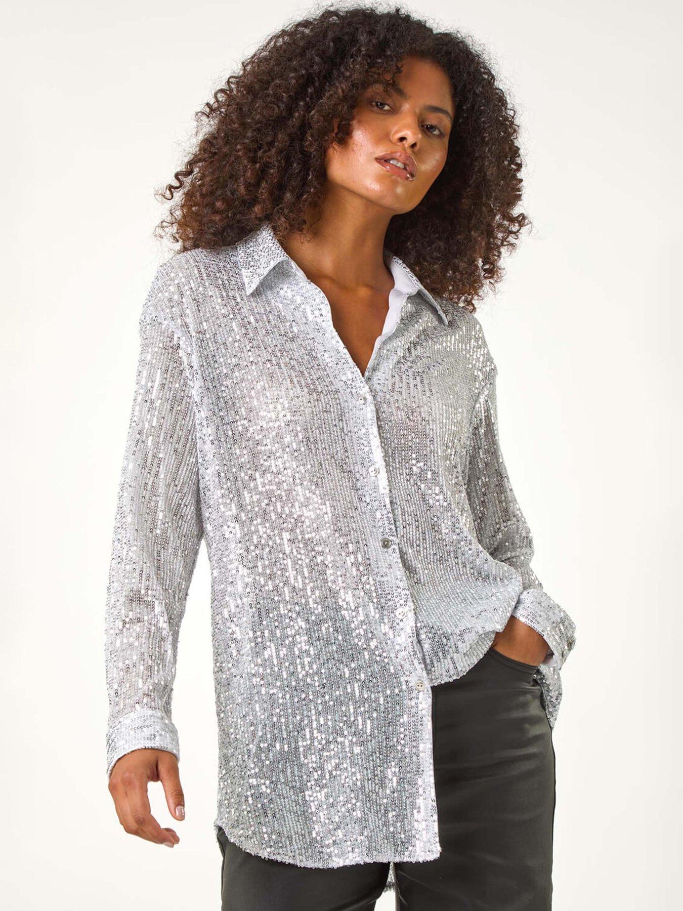 Roman Dusk Sequin Button Through Blouse - Silver