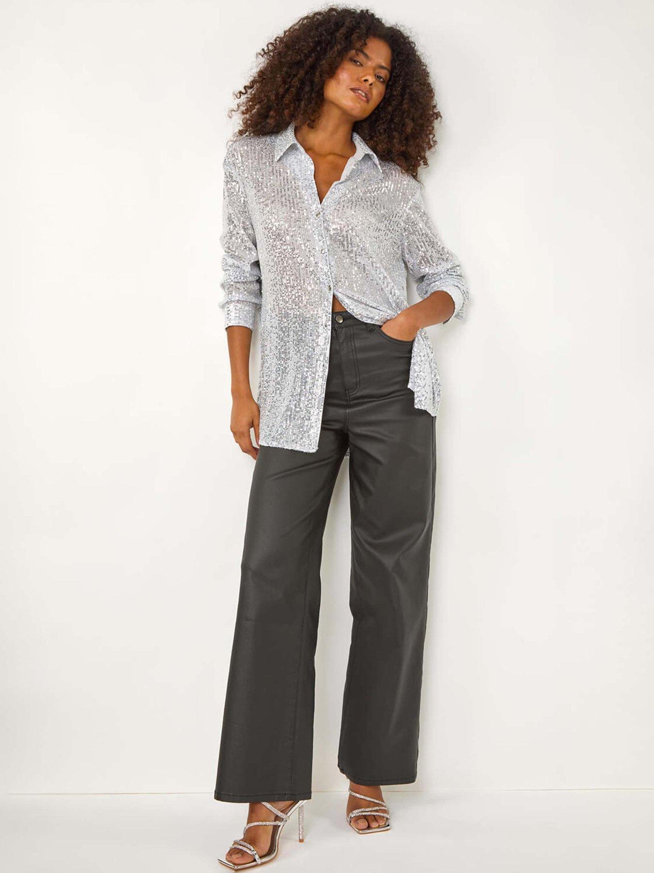 Image 4 of 5 of Roman Dusk Sequin Button Through Blouse - Silver