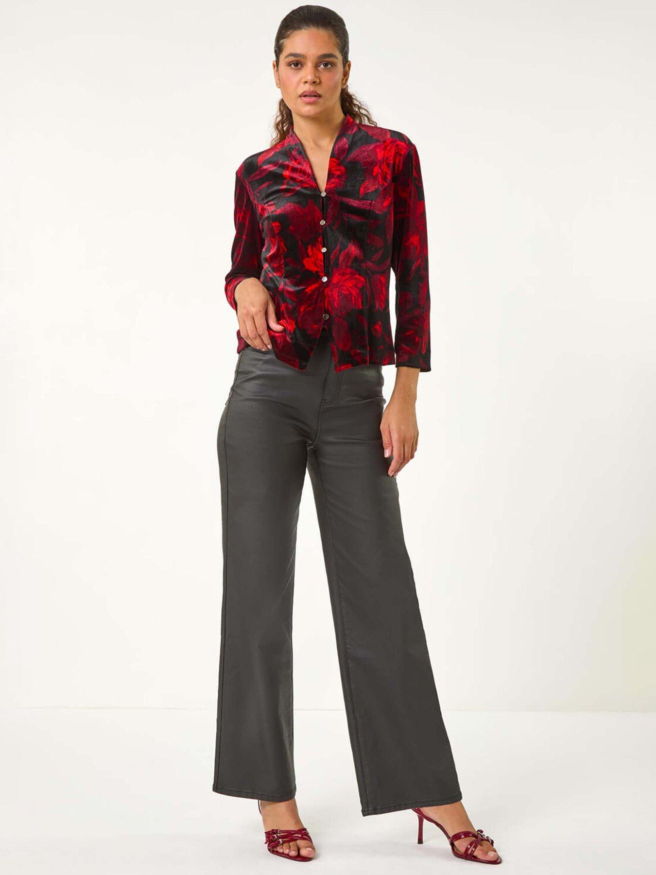 undefined Floral Print Velvet Blouse - Red