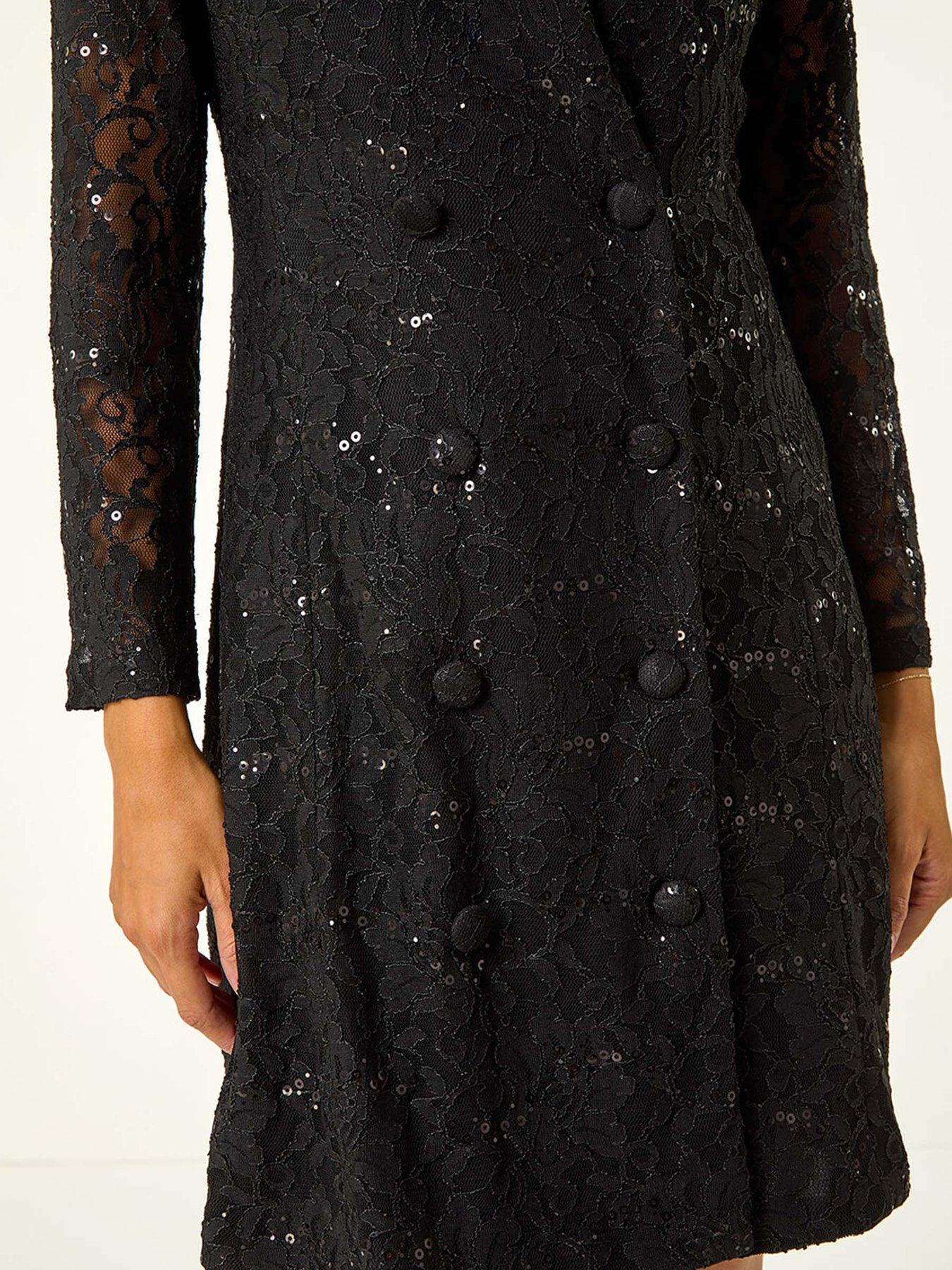 Image 5 of 5 of Roman Sequin Lace Blazer Dress - Black