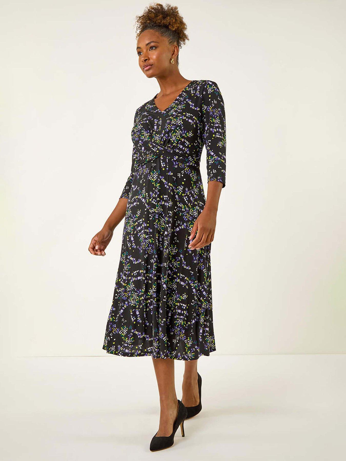undefined Abstract Crossover Stretch Midi Dress - Lime