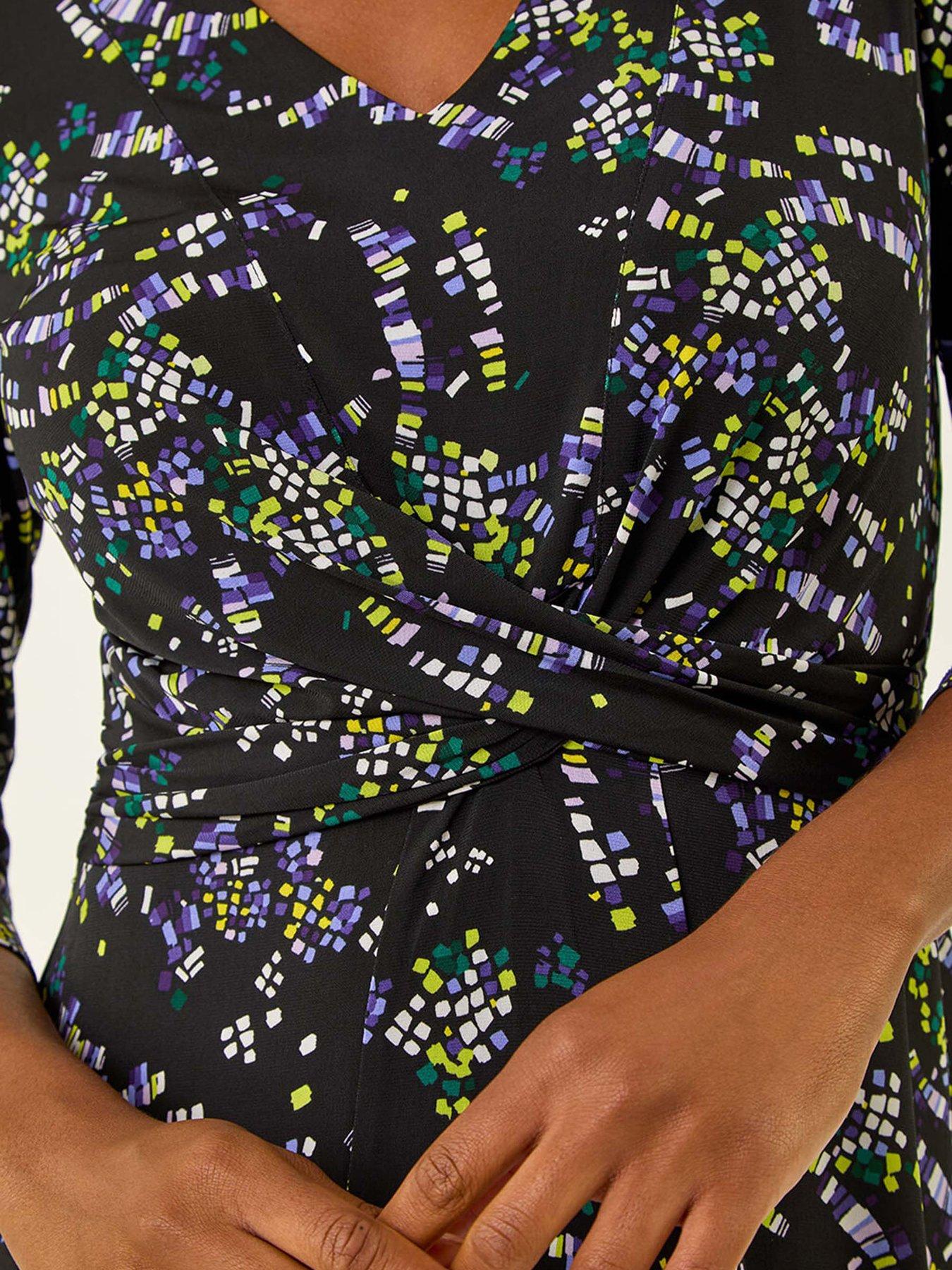 Image 5 of 5 of Roman Abstract Crossover Stretch Midi Dress - Lime