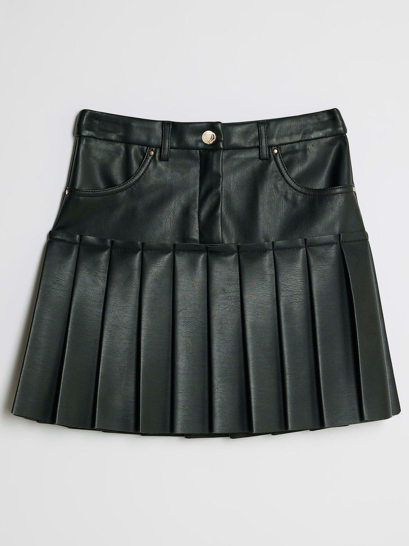 River Island Older Girls Faux Leather Pleated Skirt - Black