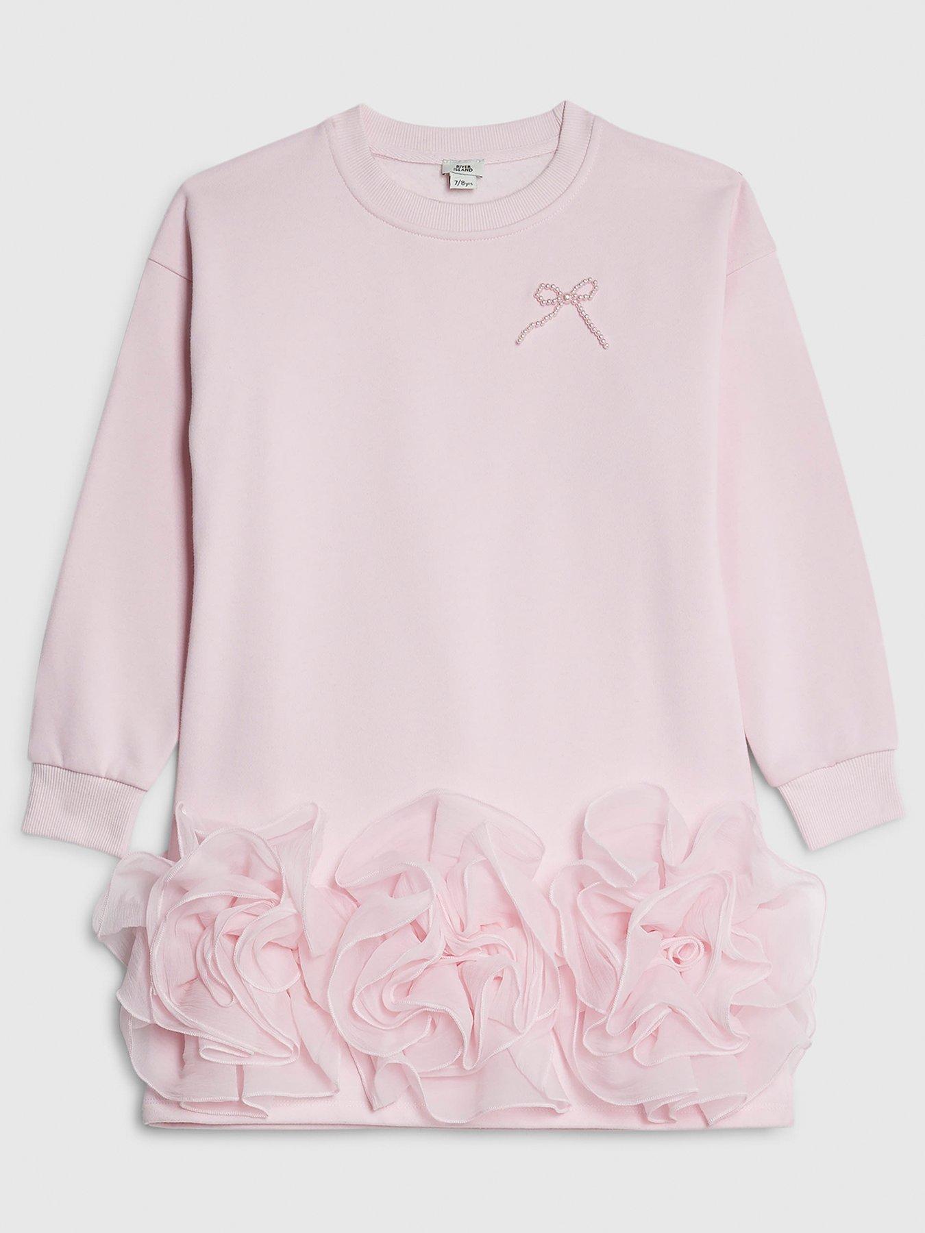 front image of river-island-older-girls-rosette-bow-hem-sweat-dress-pink