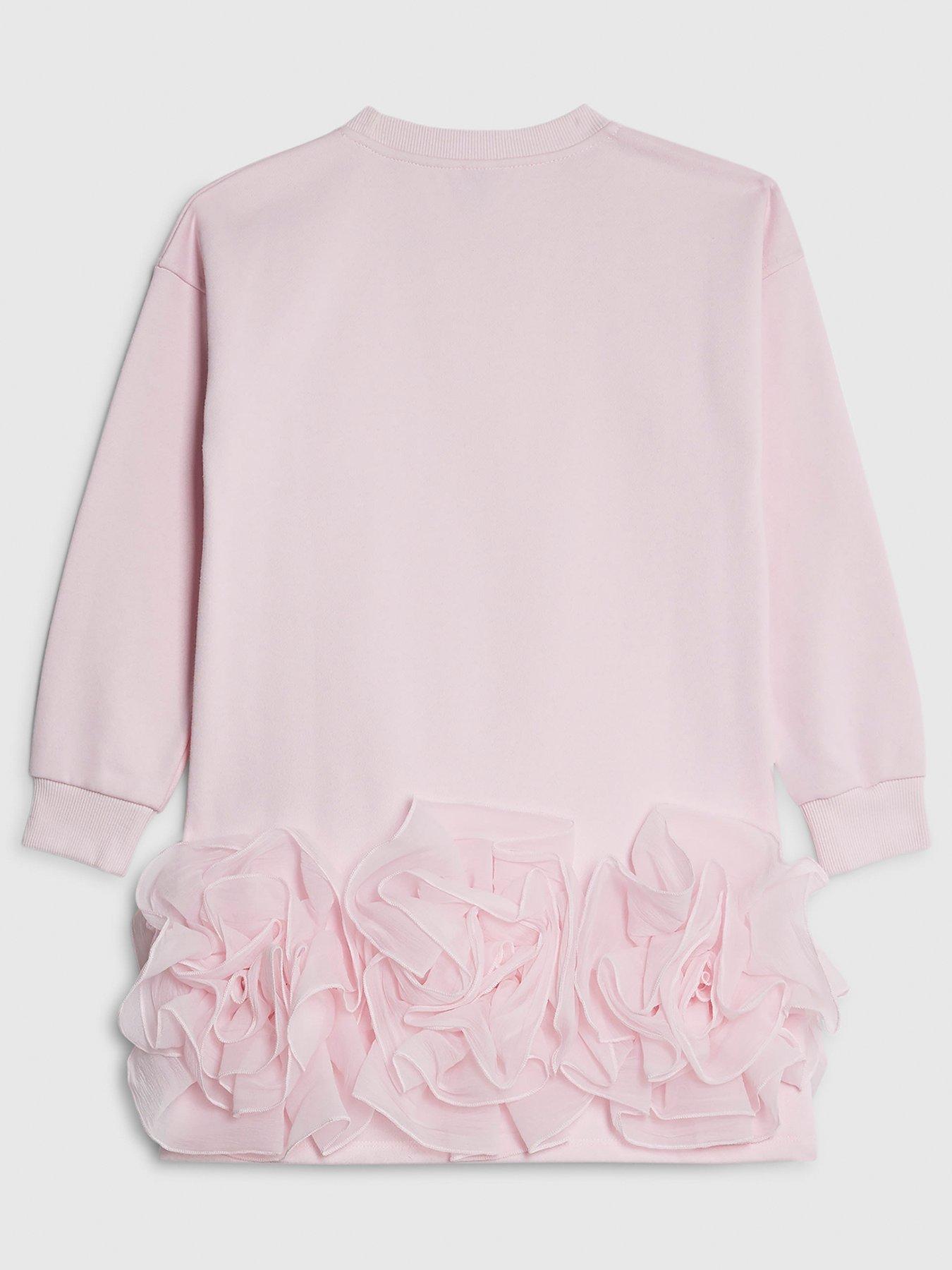 back image of river-island-older-girls-rosette-bow-hem-sweat-dress-pink