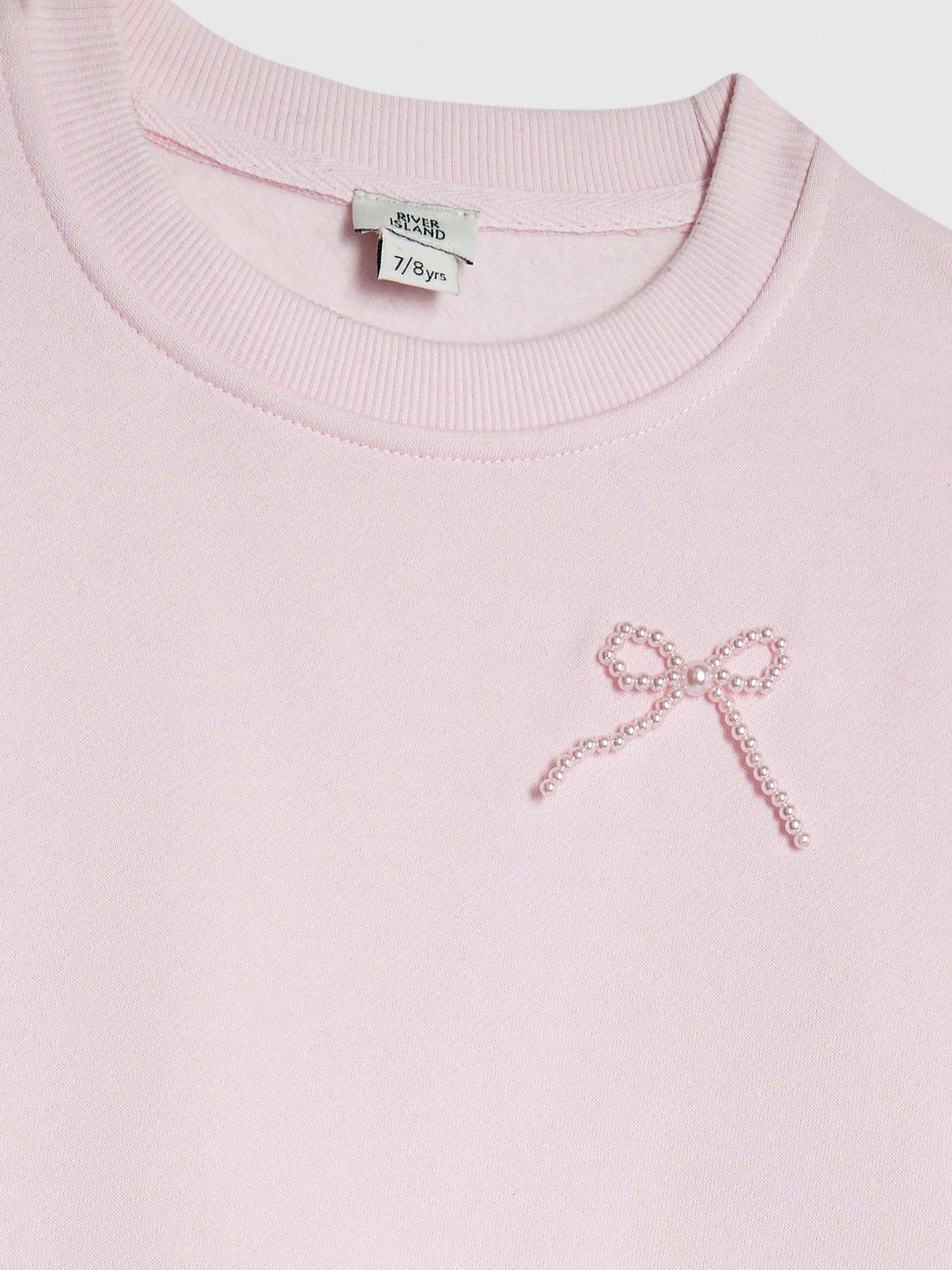  image of river-island-older-girls-rosette-bow-hem-sweat-dress-pink