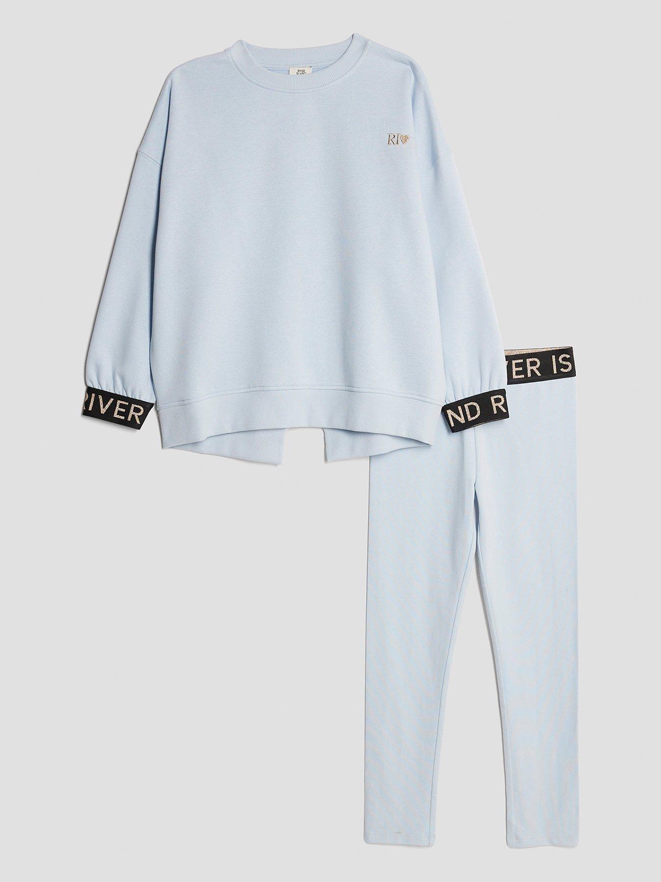 Image 1 of 4 of River Island Older Girls Split Back Legging Set - Blue