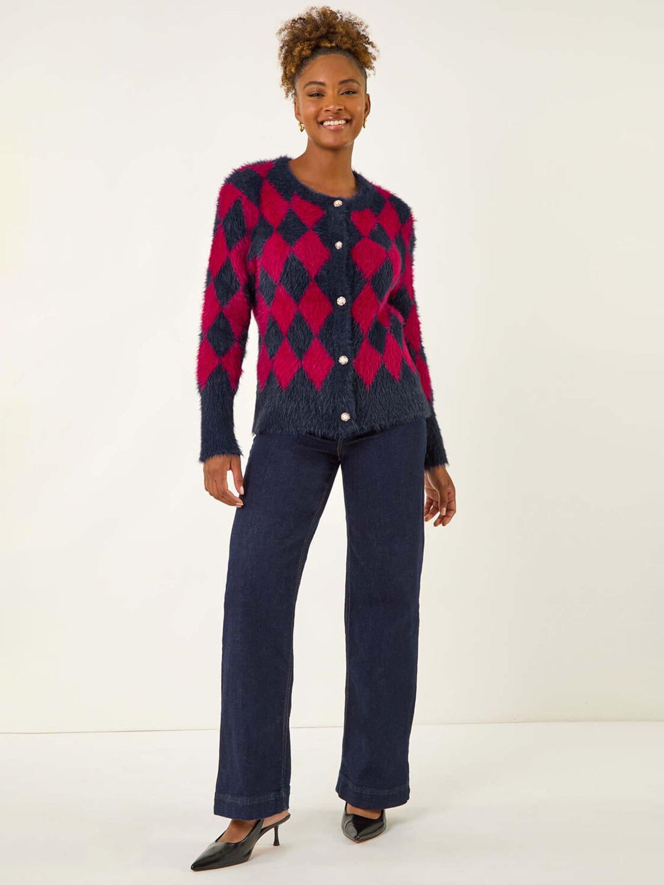 Image 3 of 5 of Roman Checkered Buttoned Cardigan - Red