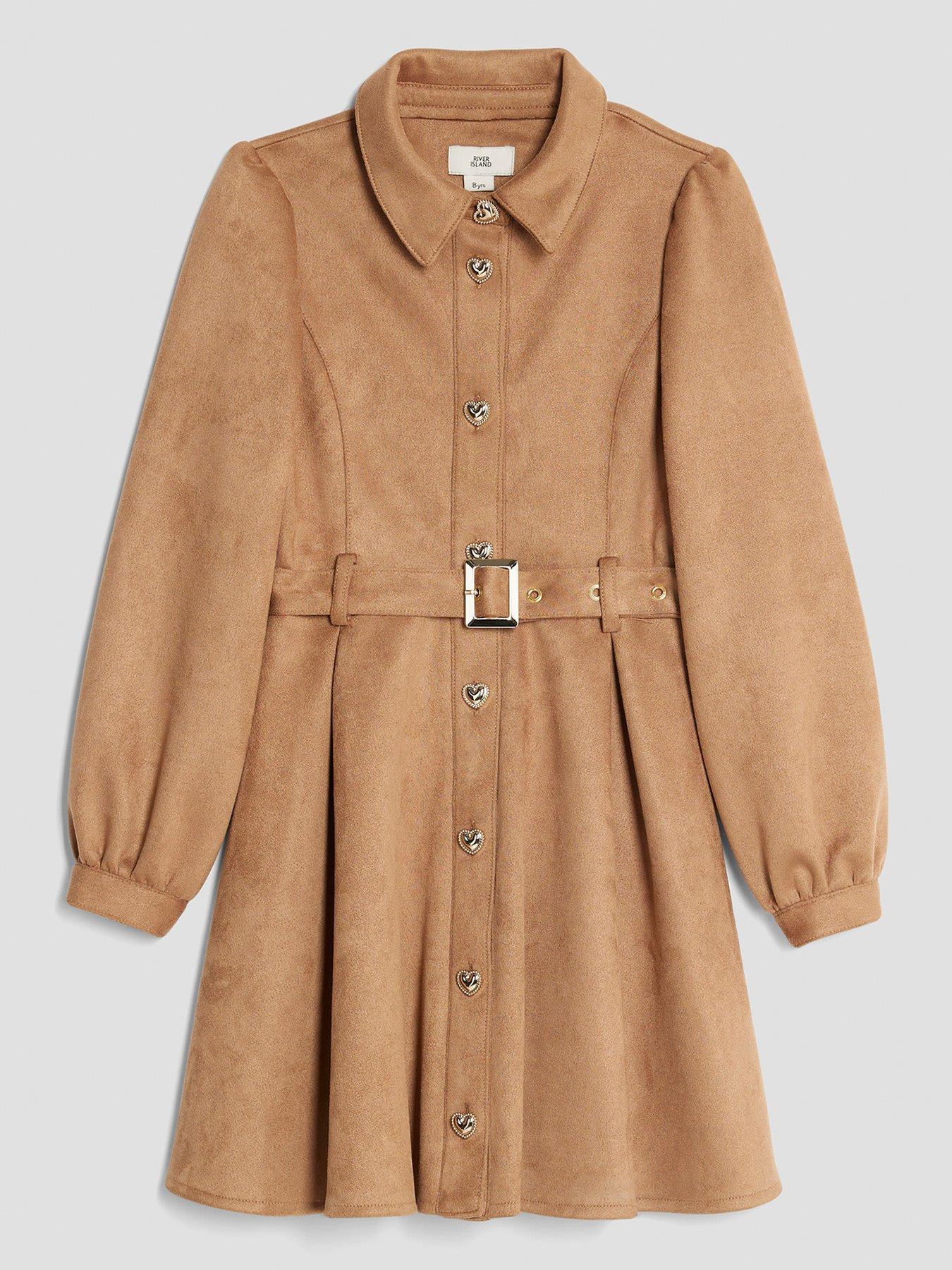 undefined Older Girls Suedette Skater Dress - Brown