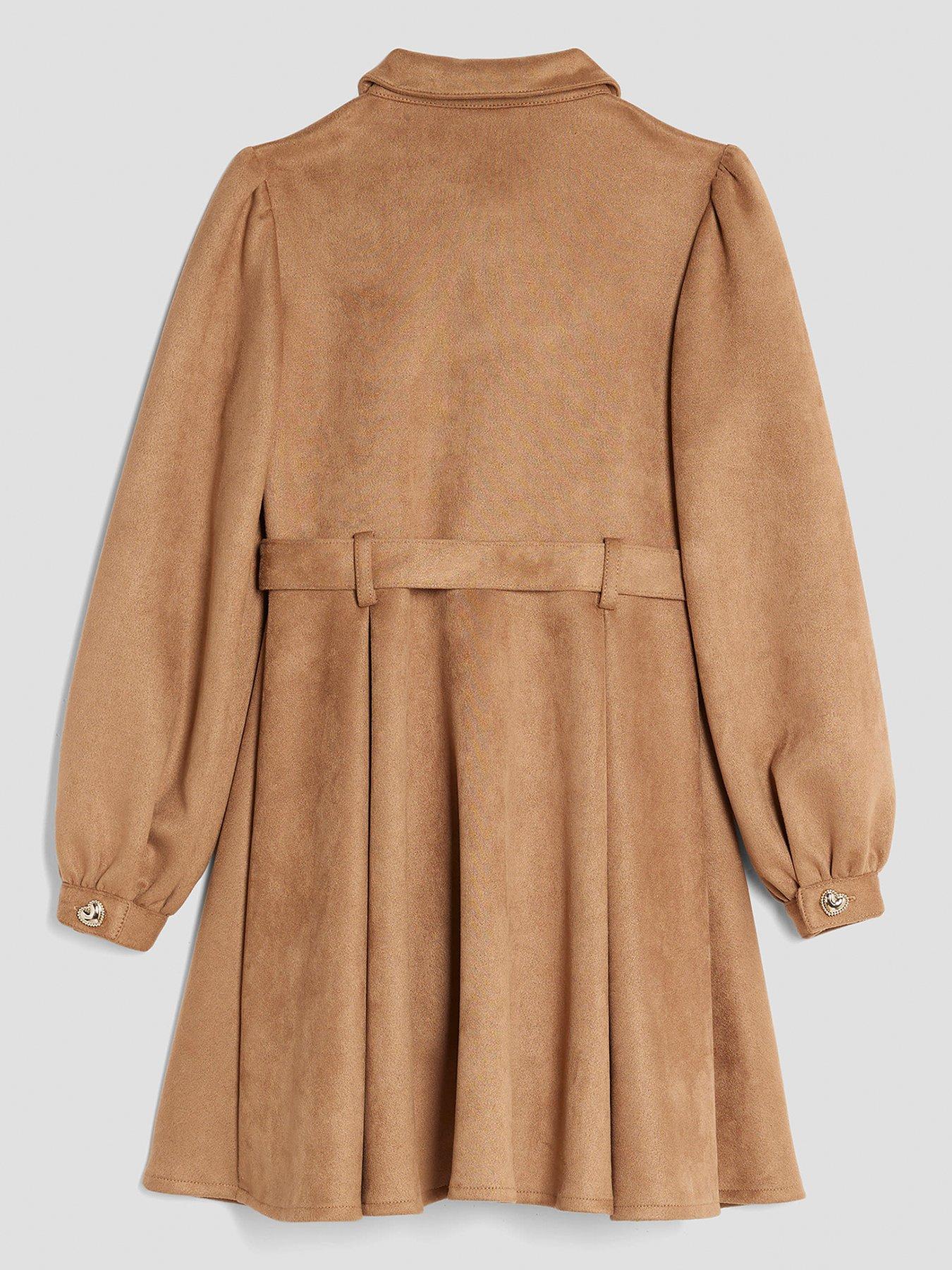 Image 2 of 4 of River Island Older Girls Suedette Skater Dress - Brown