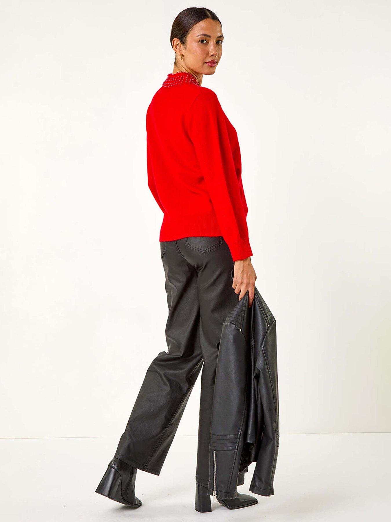  image of roman-faux-pearl-collar-jumper-red