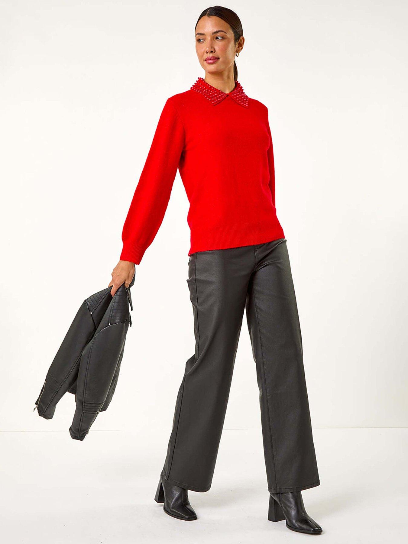  image of roman-faux-pearl-collar-jumper-red