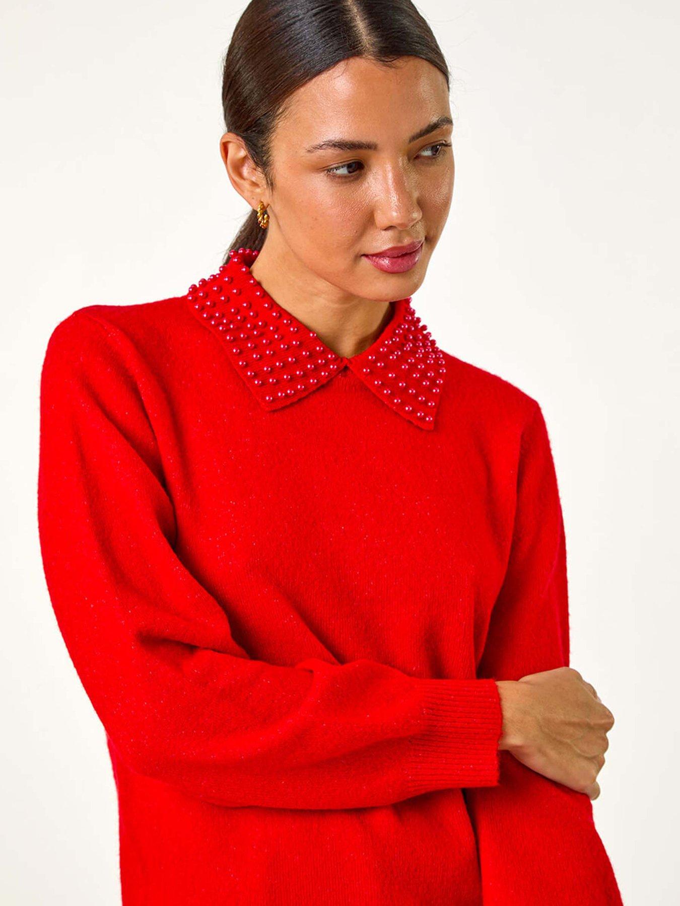  image of roman-faux-pearl-collar-jumper-red