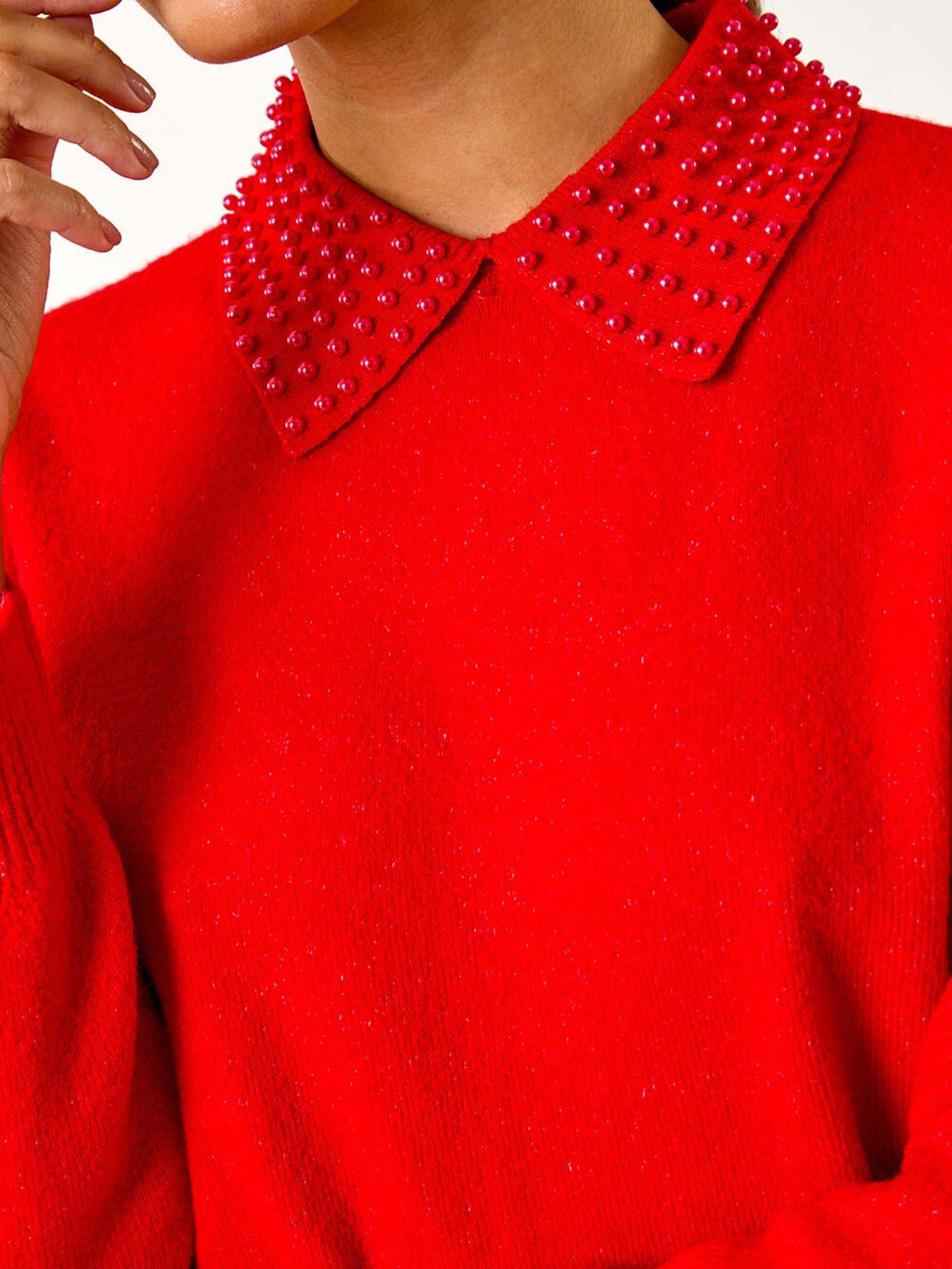  image of roman-faux-pearl-collar-jumper-red