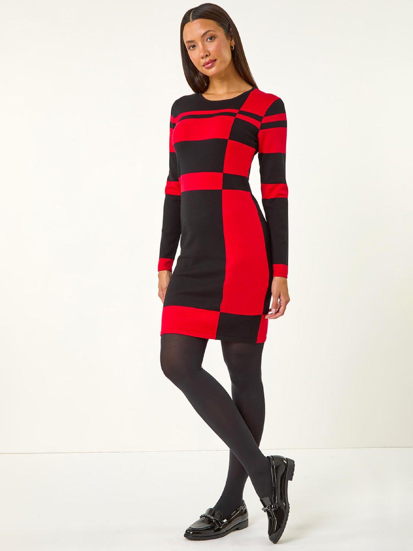 Roman Colour Block Knit Dress - Red