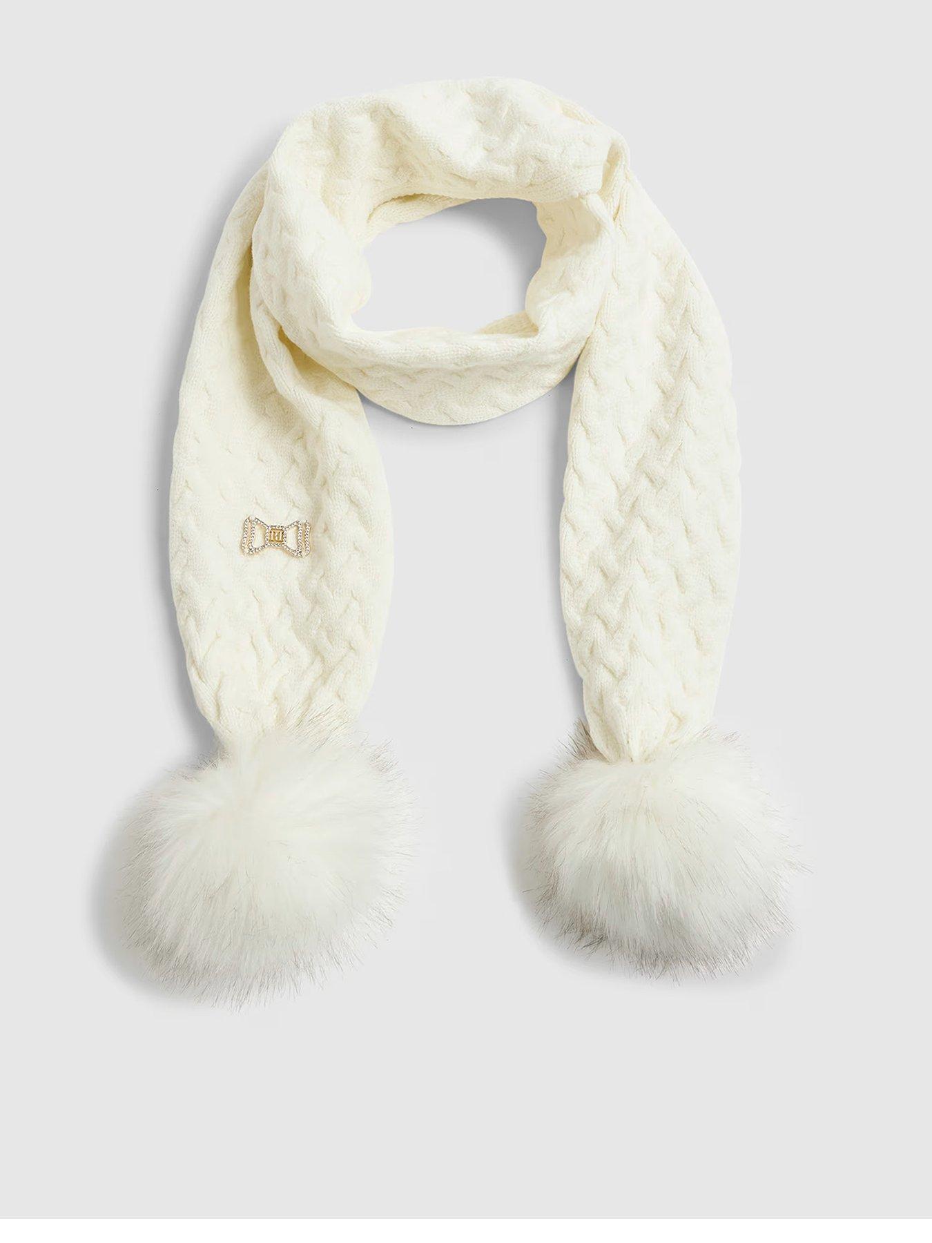 undefined Older Girls Knitted Pom Scarf - Cream
