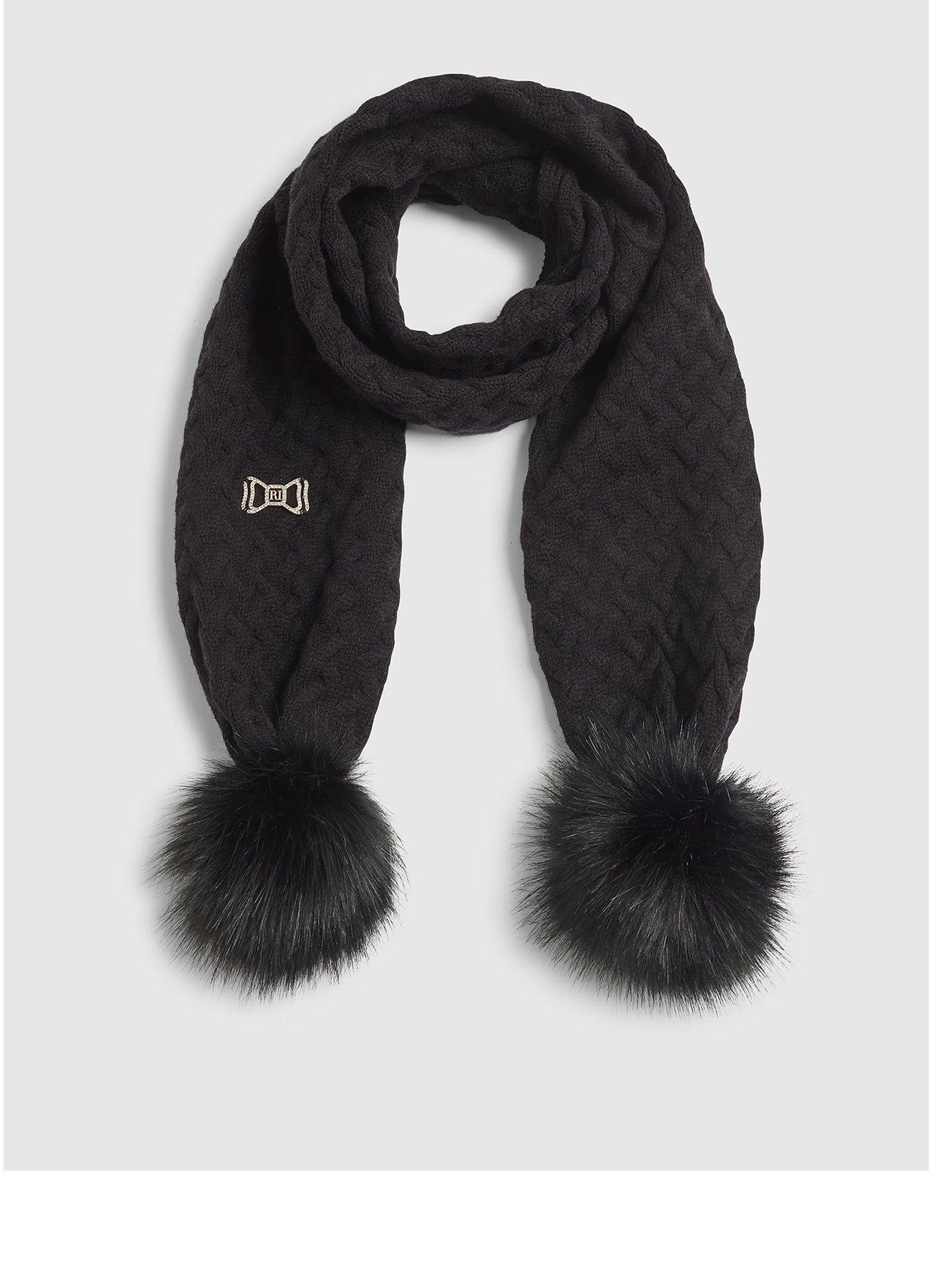 River Island Older Girls Knitted Pom Scarf - Black
