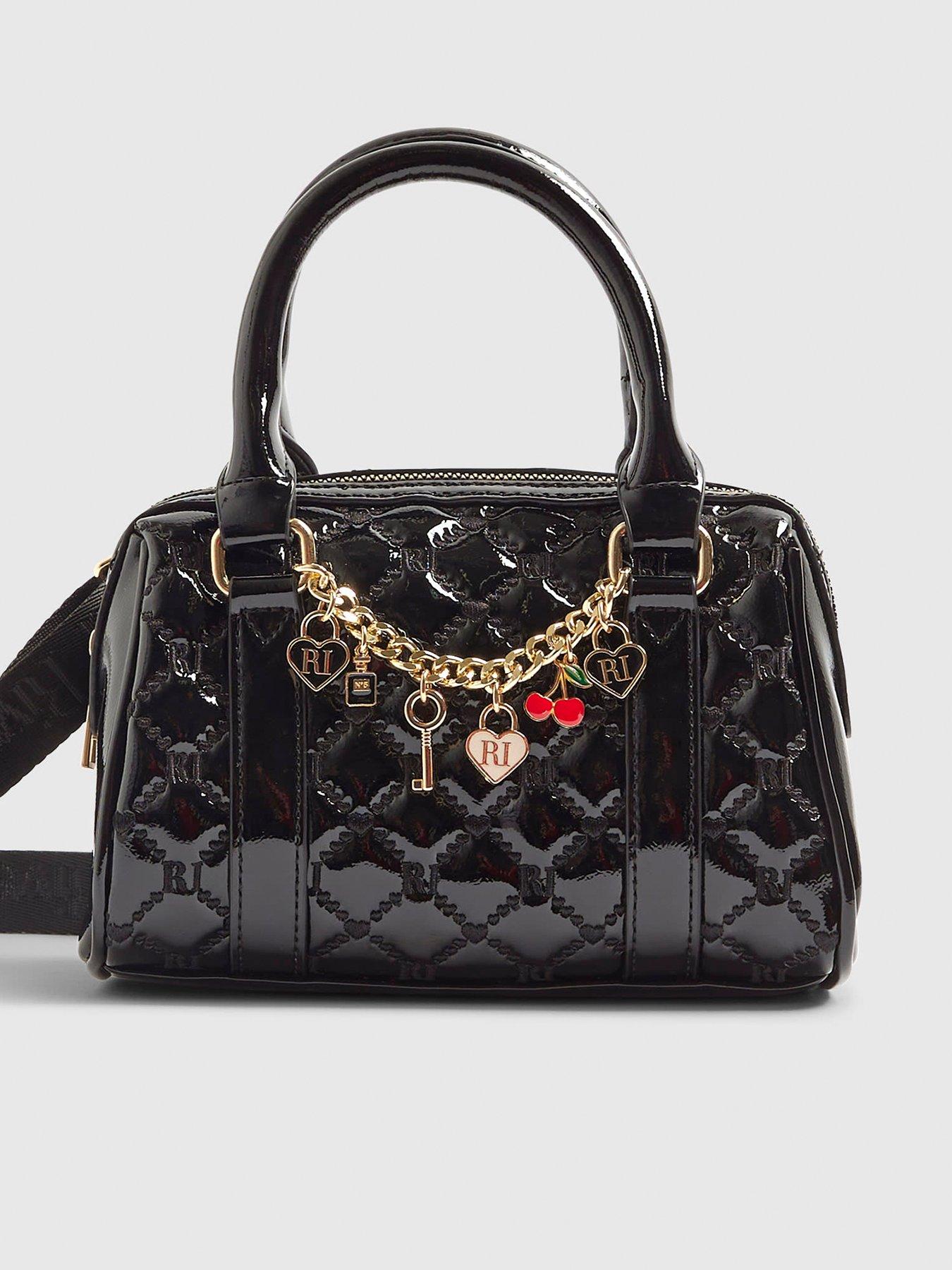 River Island Older Girls Patent Charm Chain Bowler Bag - Black