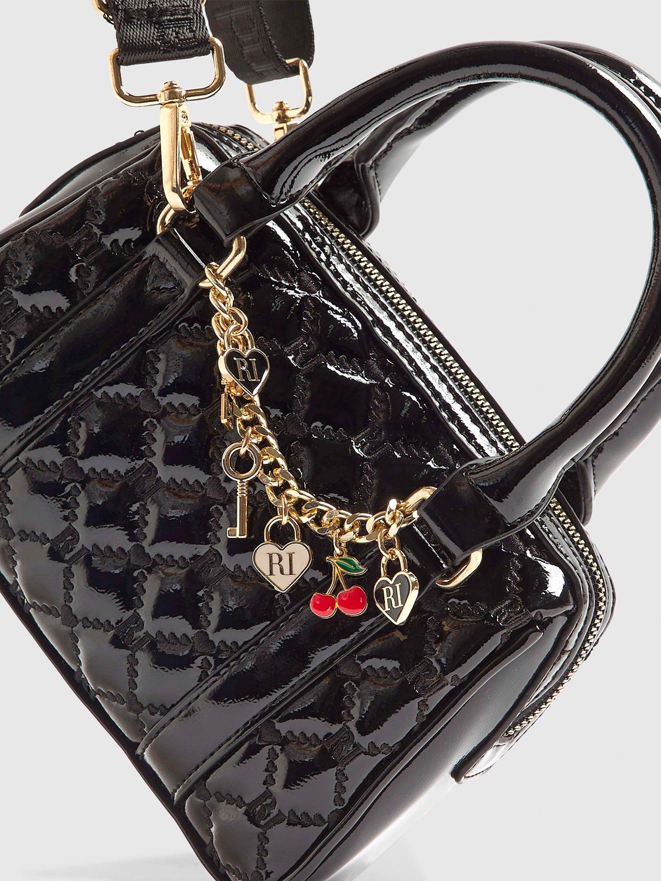 Image 4 of 4 of River Island Older Girls Patent Charm Chain Bowler Bag - Black