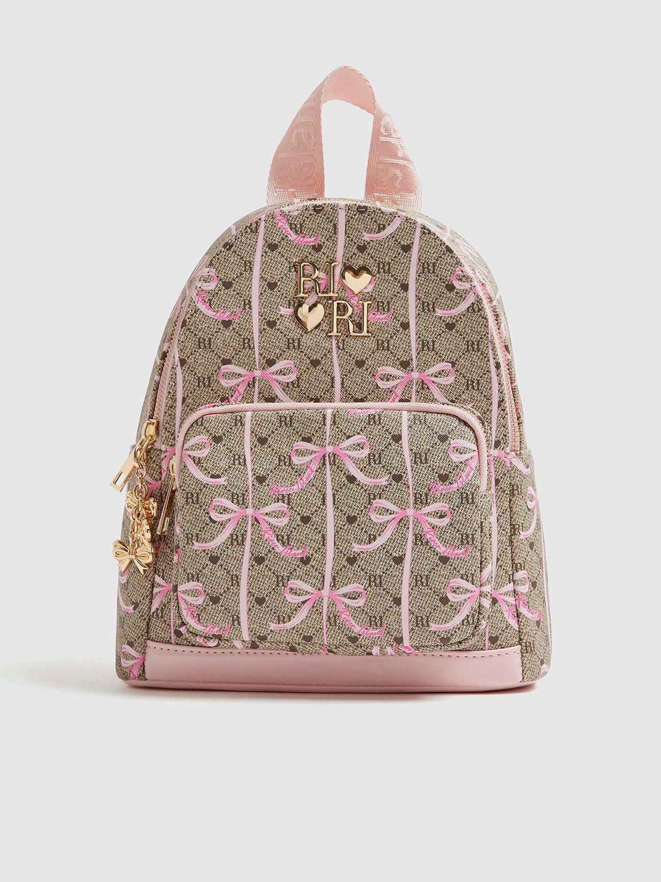 undefined Older Girls Monogram Bow Backpack - Brown