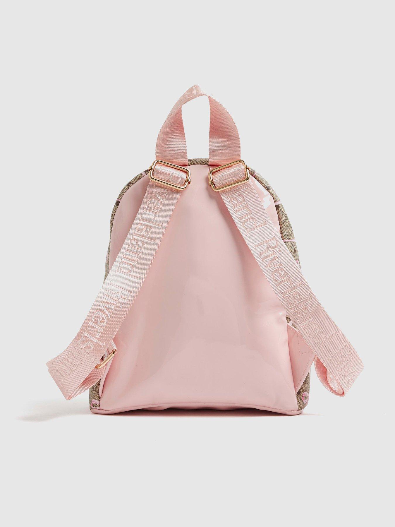 Image 2 of 5 of River Island Older Girls Monogram Bow Backpack - Brown