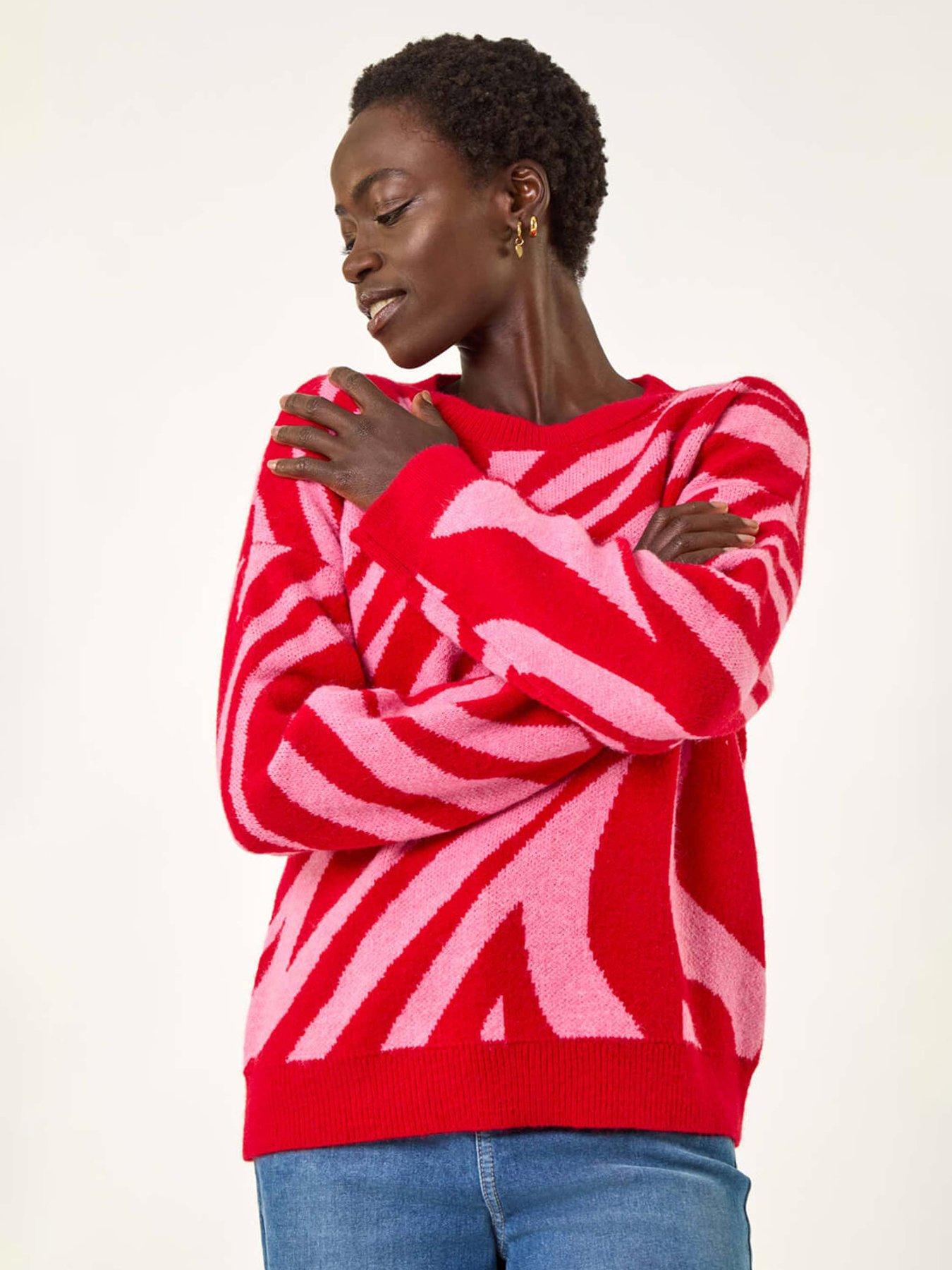 Roman Colour Block Knit Jumper - Red