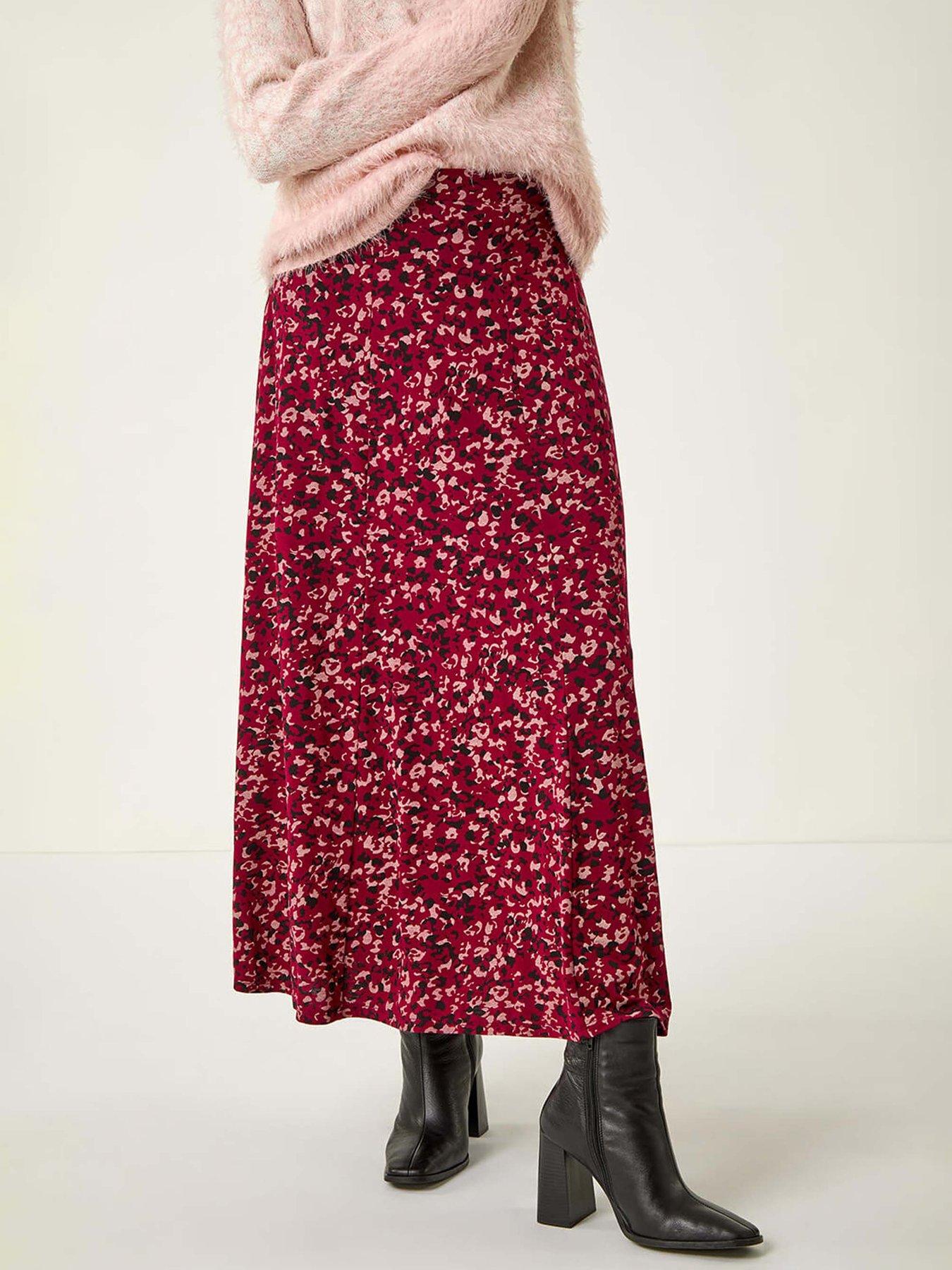 Image 1 of 5 of Roman Confetti Print Stretch Midi Skirt - Wine