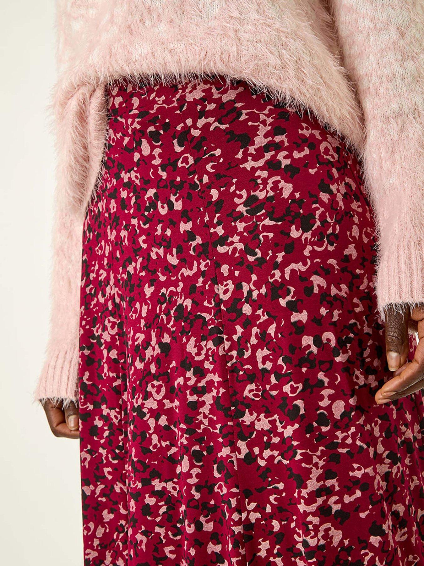 Image 5 of 5 of Roman Confetti Print Stretch Midi Skirt - Wine
