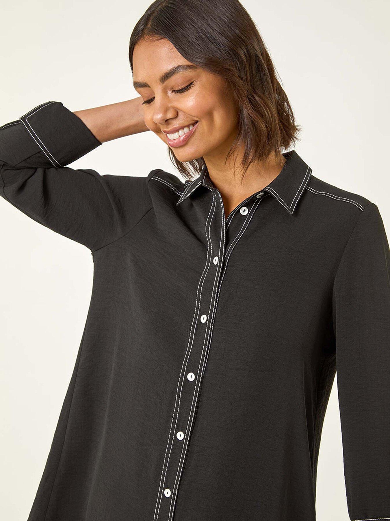 Image 4 of 5 of Roman Contrast Stitch Shirt - Black