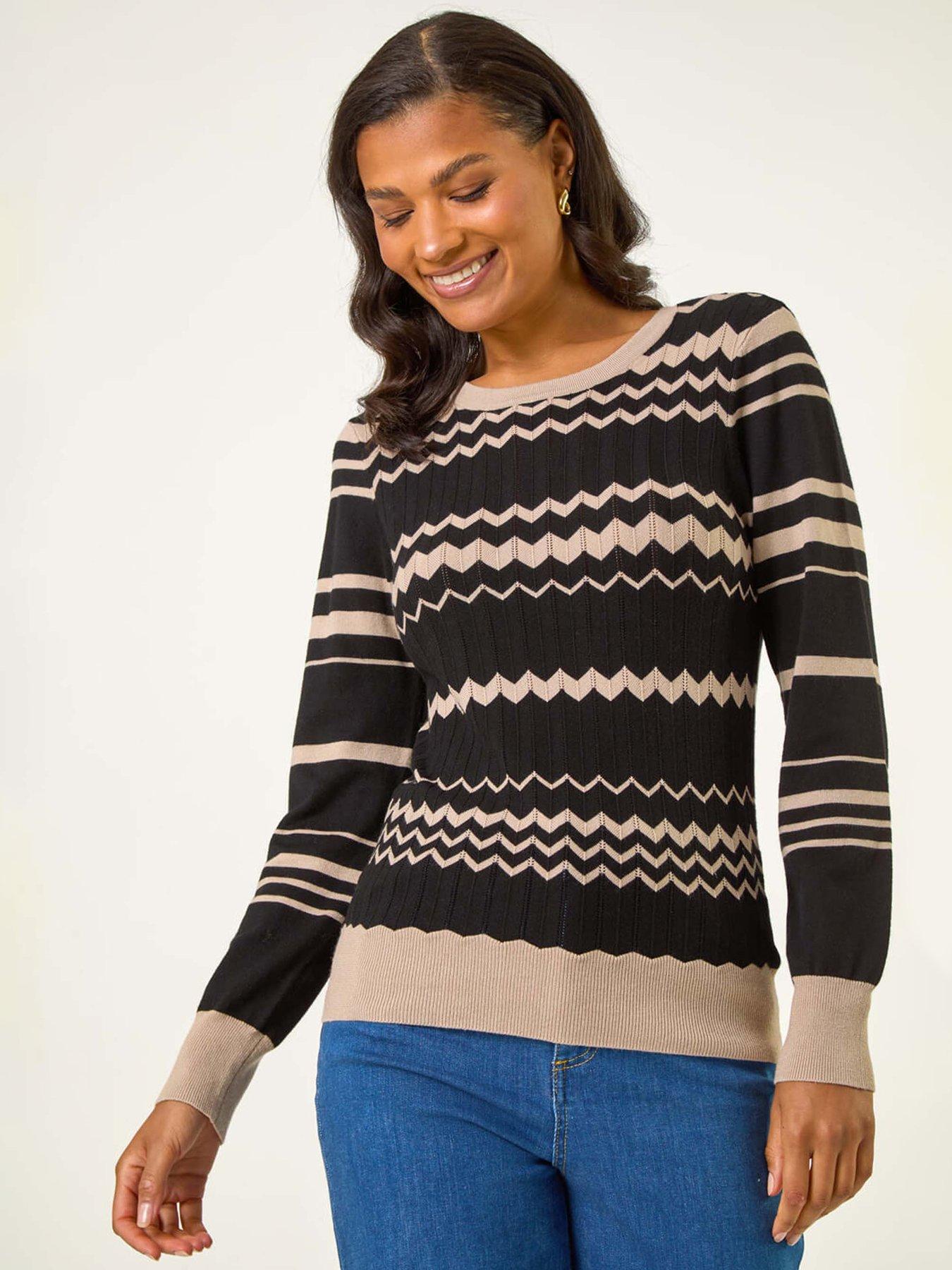 Roman Contrast Zig Zag Knitted Jumper - Black