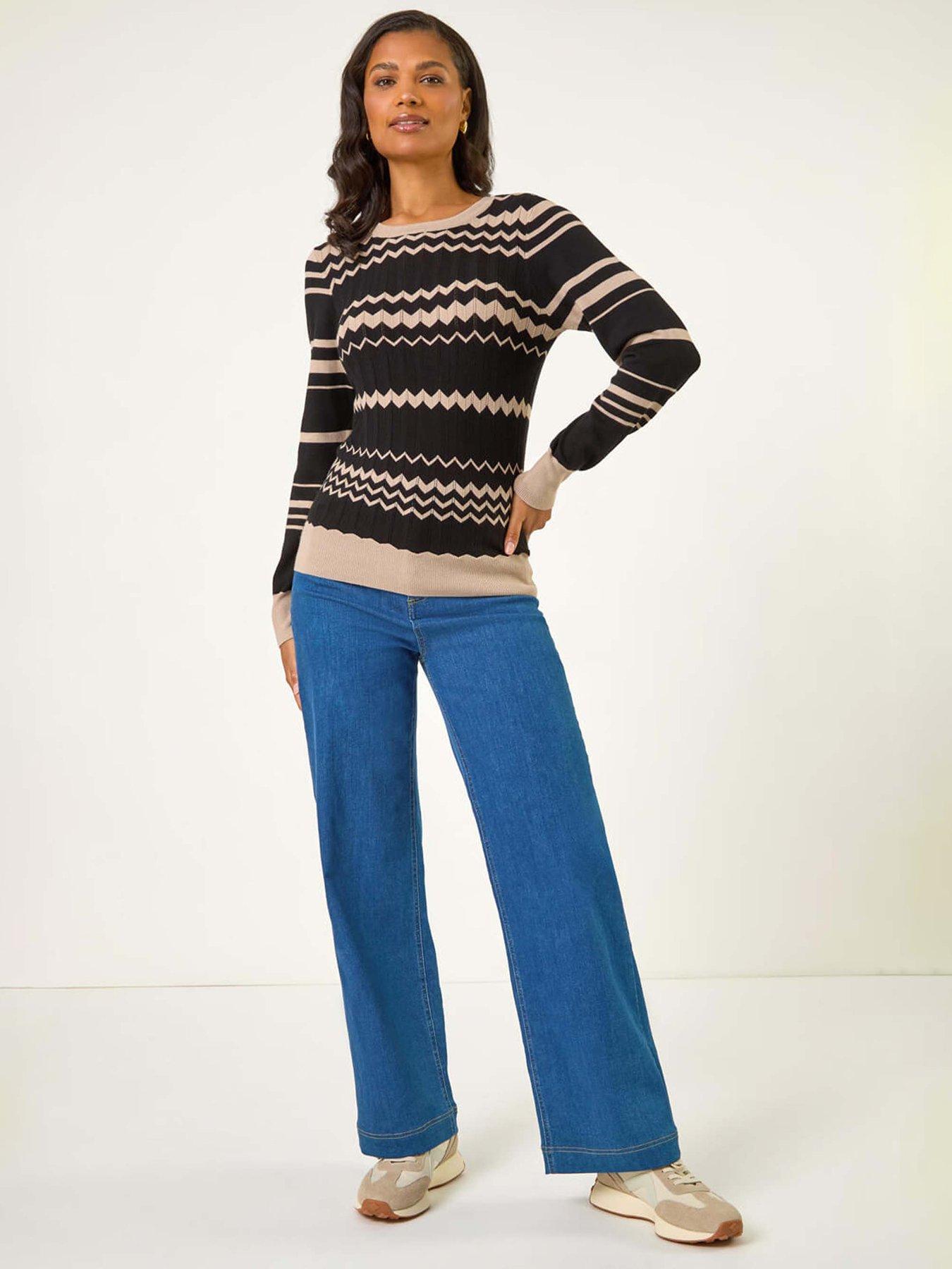  image of roman-contrast-zig-zag-knitted-jumper-black