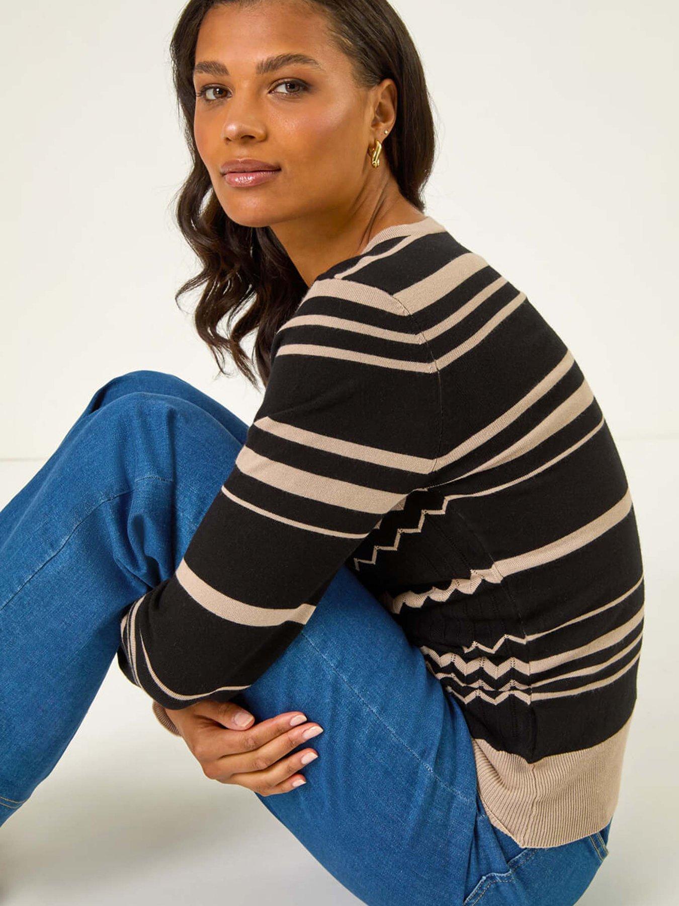  image of roman-contrast-zig-zag-knitted-jumper-black