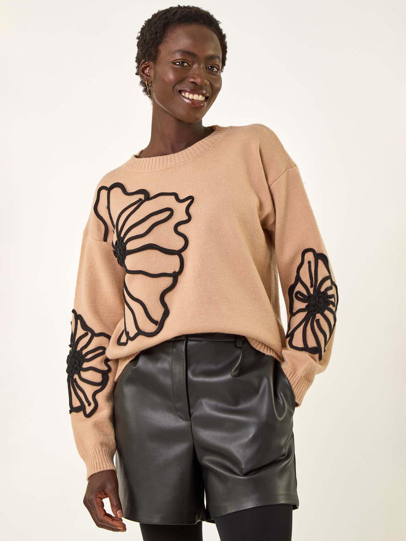 Image 1 of 5 of Roman Cornelli Rose Knit Jumper - Camel